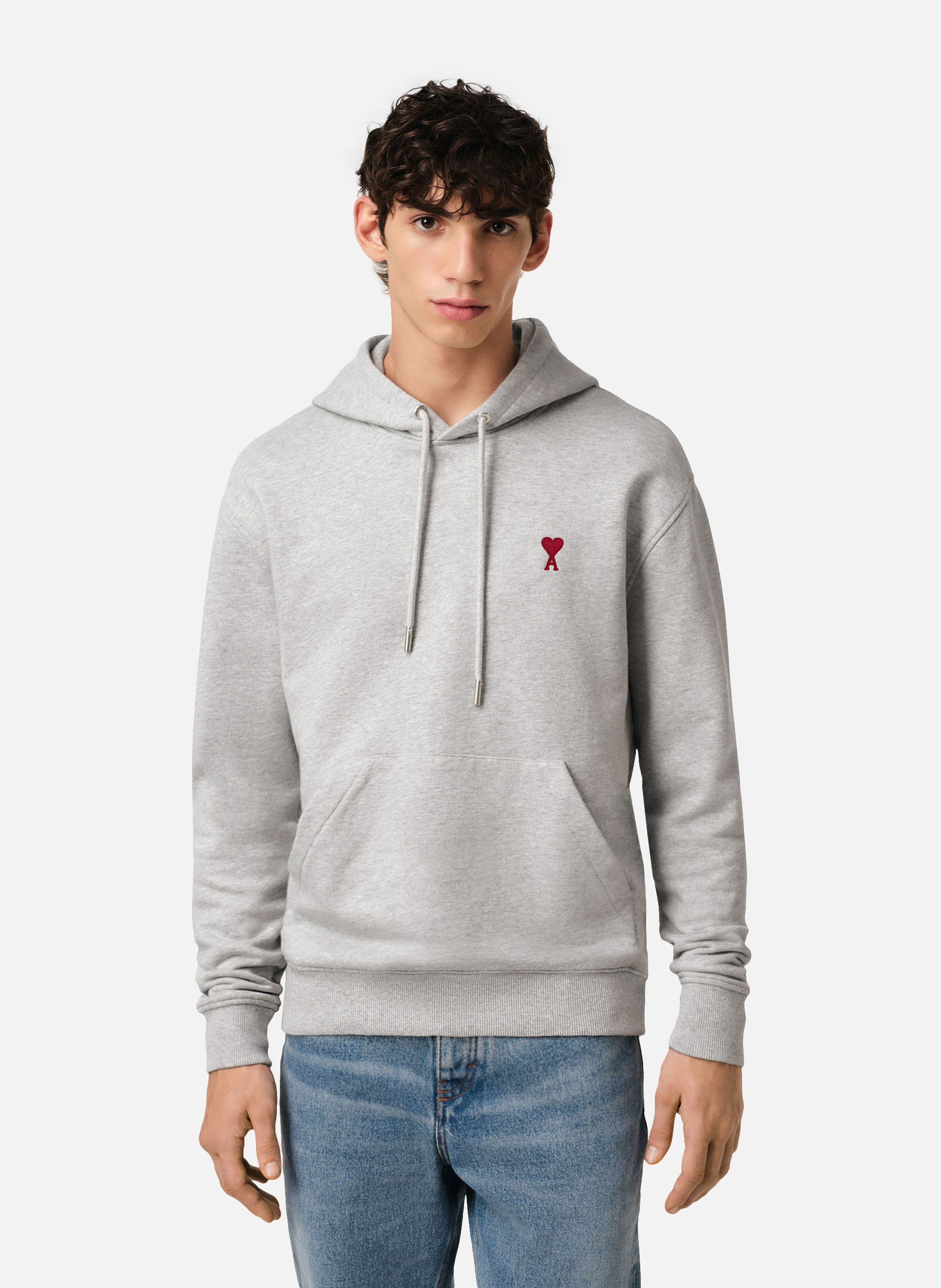 Hoodie Ami de Coeur Rouge unisexe Gris
