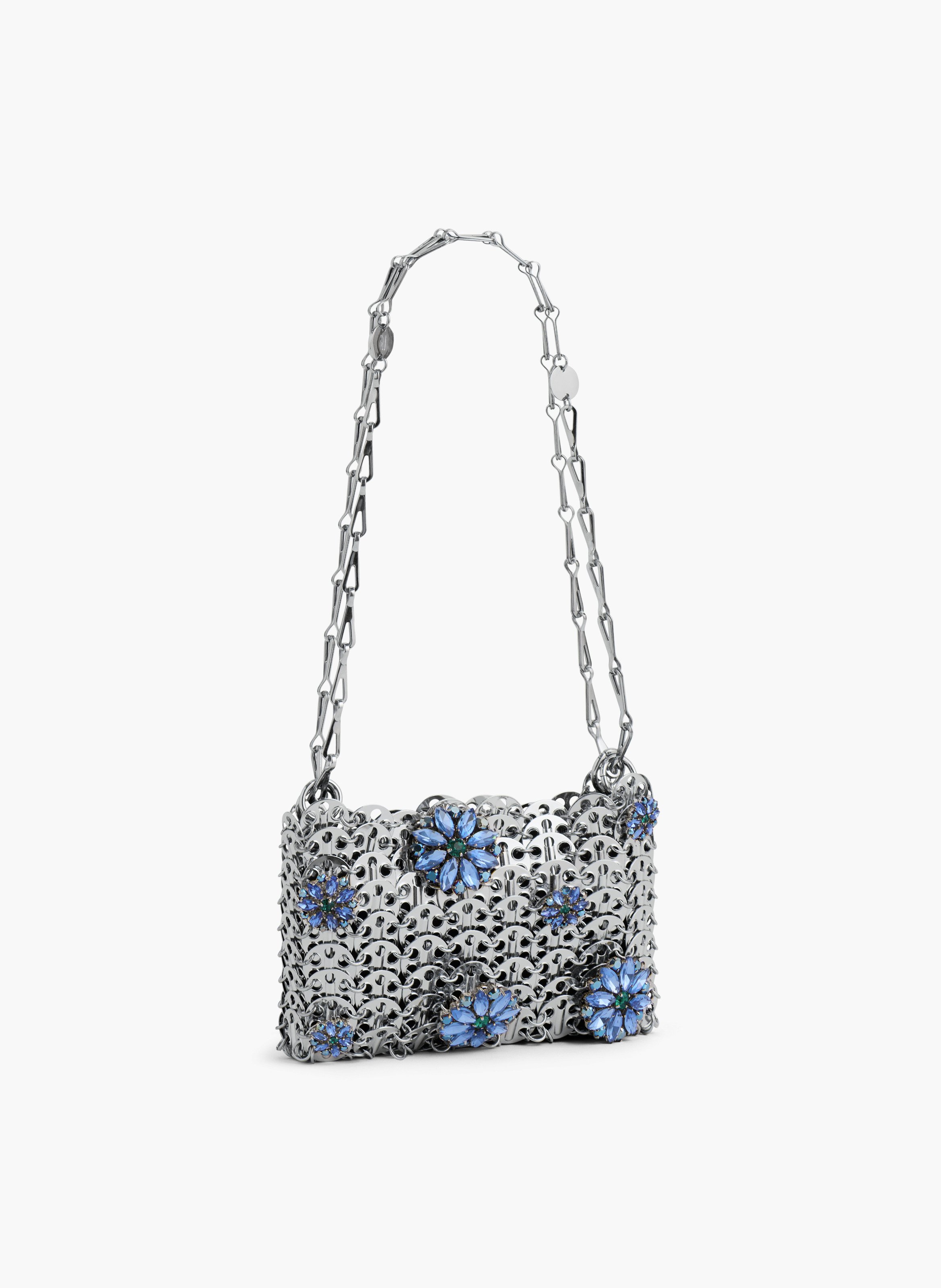 Sac 1969 nano avec détails de fleurs en strass RABANNE Argent