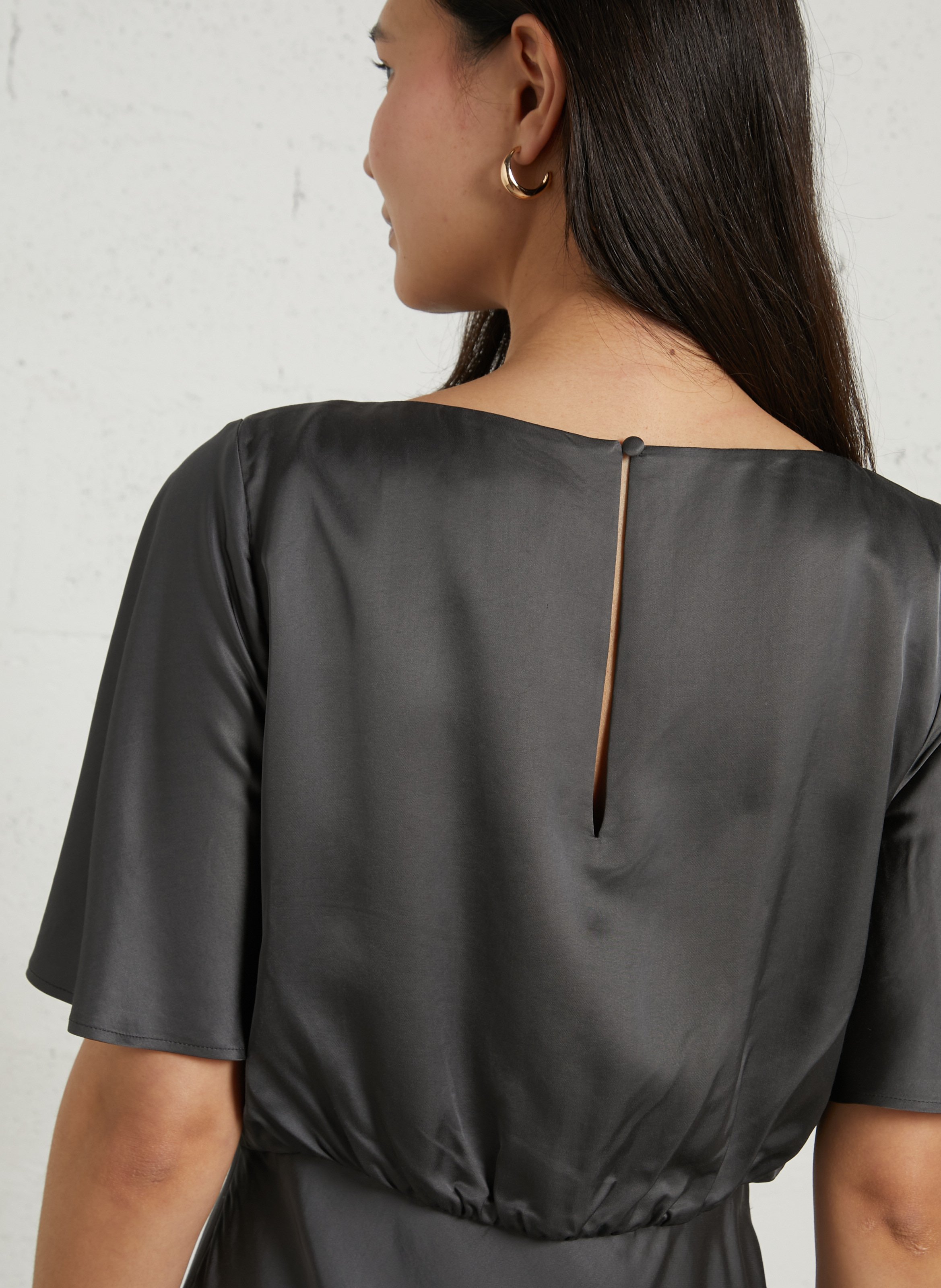 Robe longue satinée col rond bocana MAISON 123 Gris