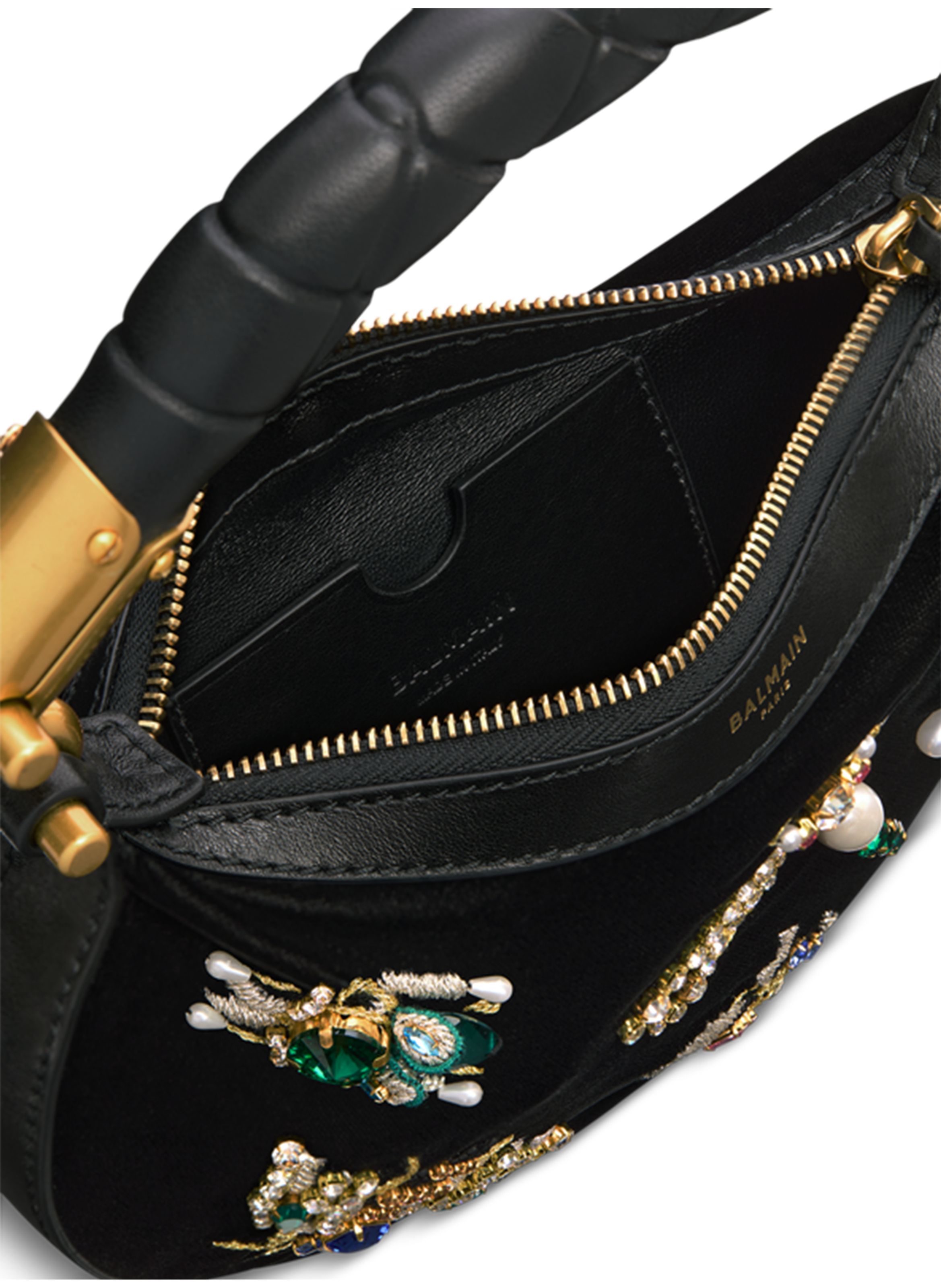 Sac ebene mini insect en velours brodé BALMAIN Noir