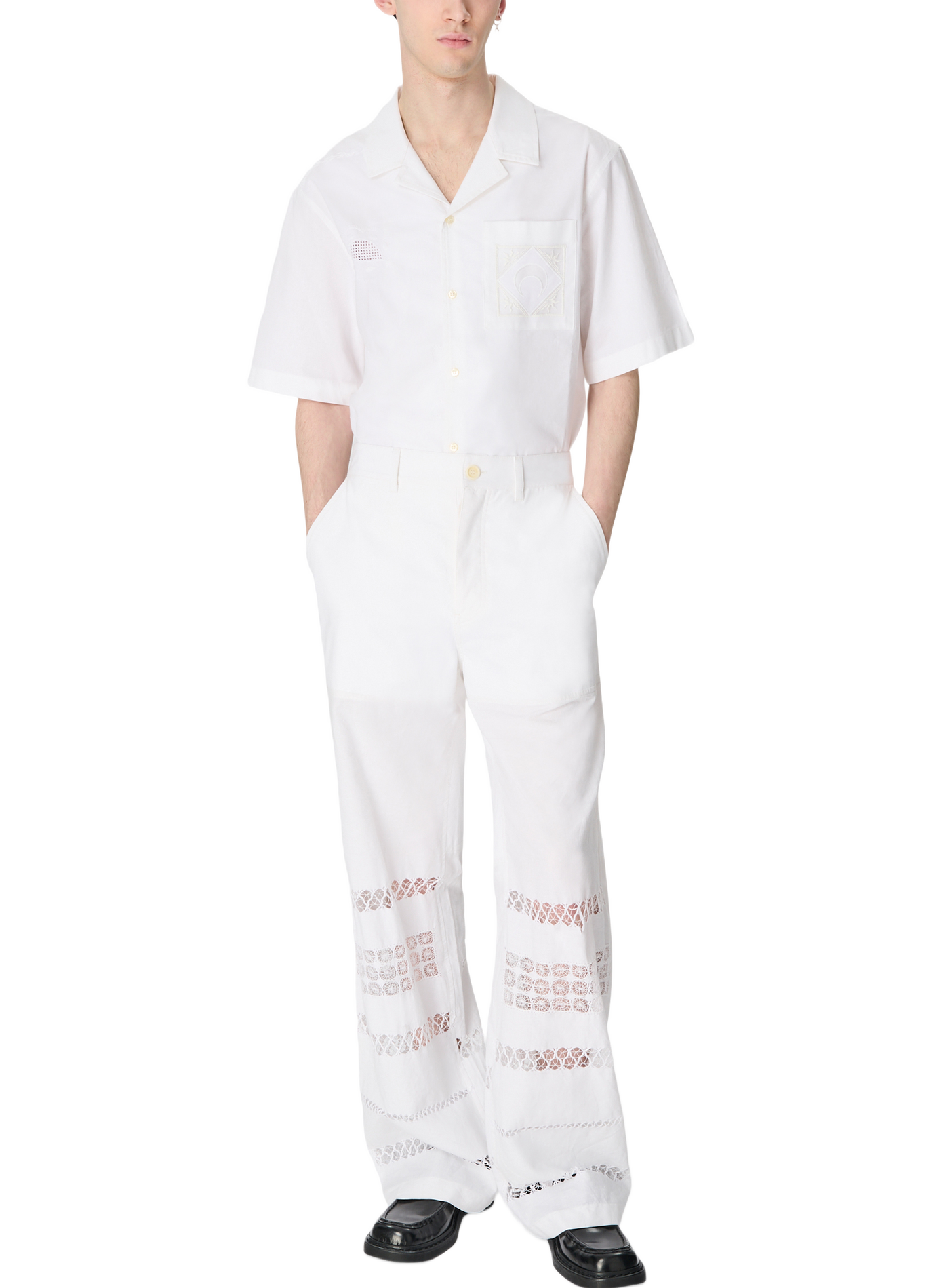 Pantalon droit regenerated en linge de maison unisexe MARINE SERRE Blanc