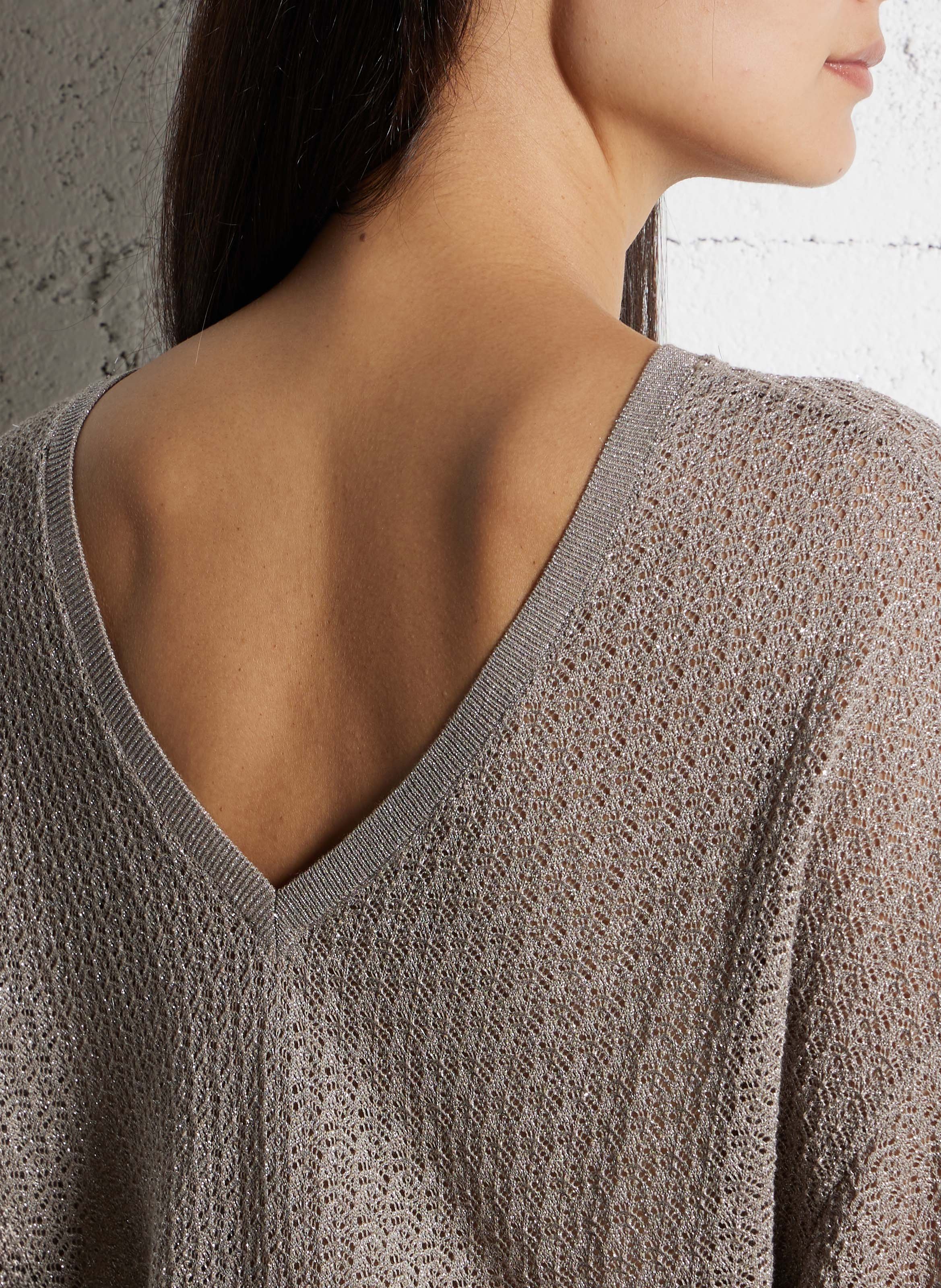 Pull oversize col rond en maille pailletée IKKS Beige