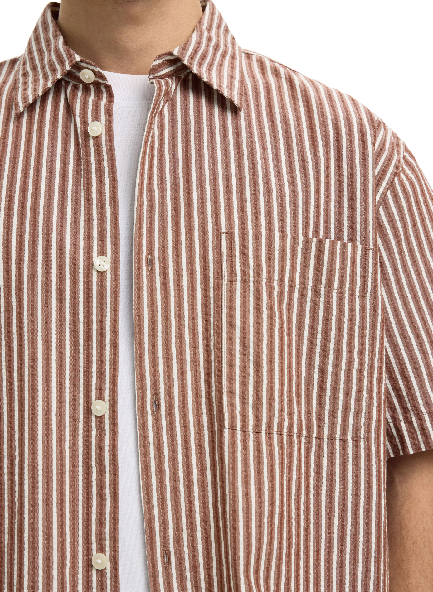 Short-sleeved textured cotton shirt SELECTED Red