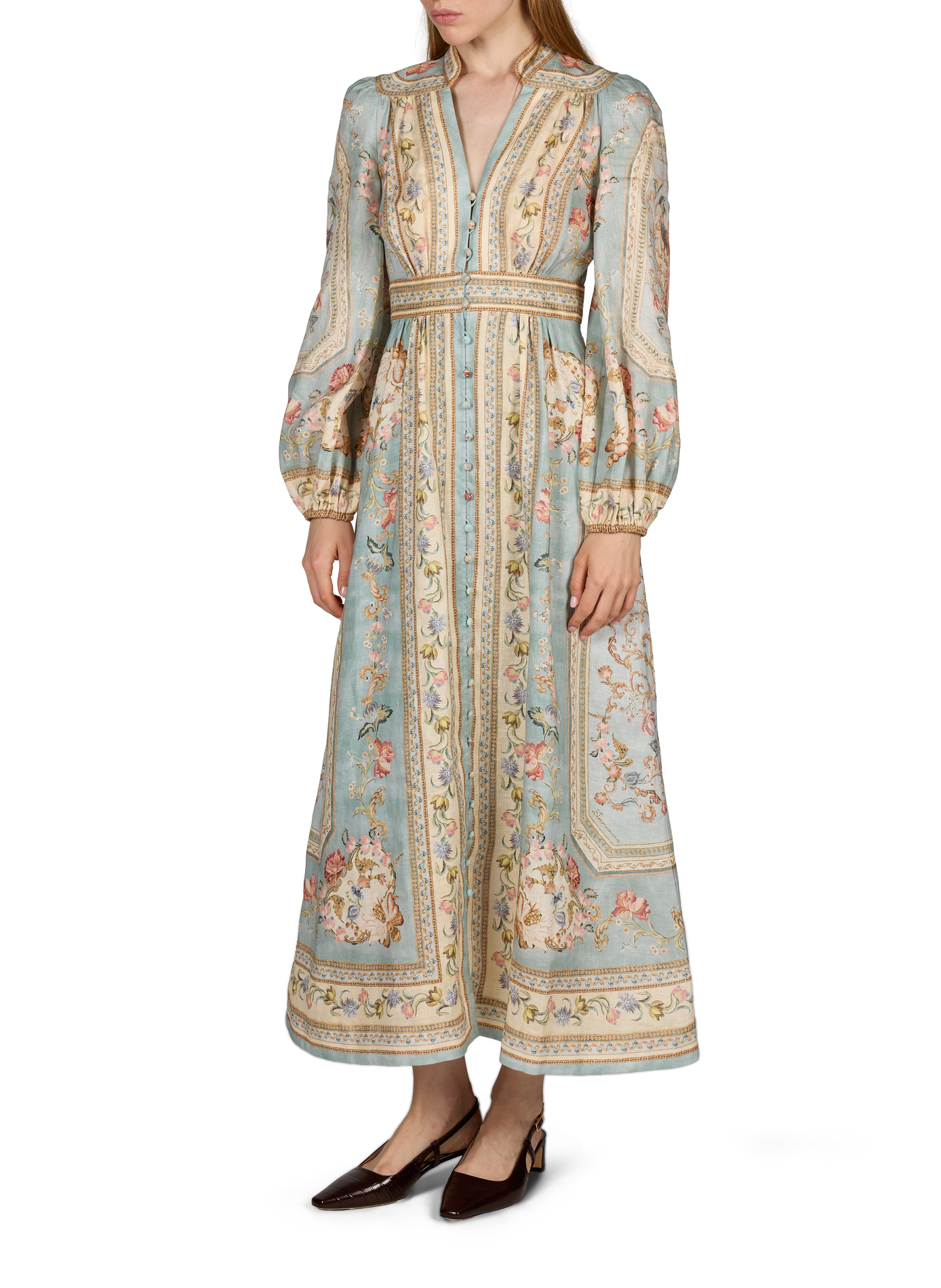 Roselight Kleid mit Blumenmuster aus Leinen ZIMMERMANN Grun