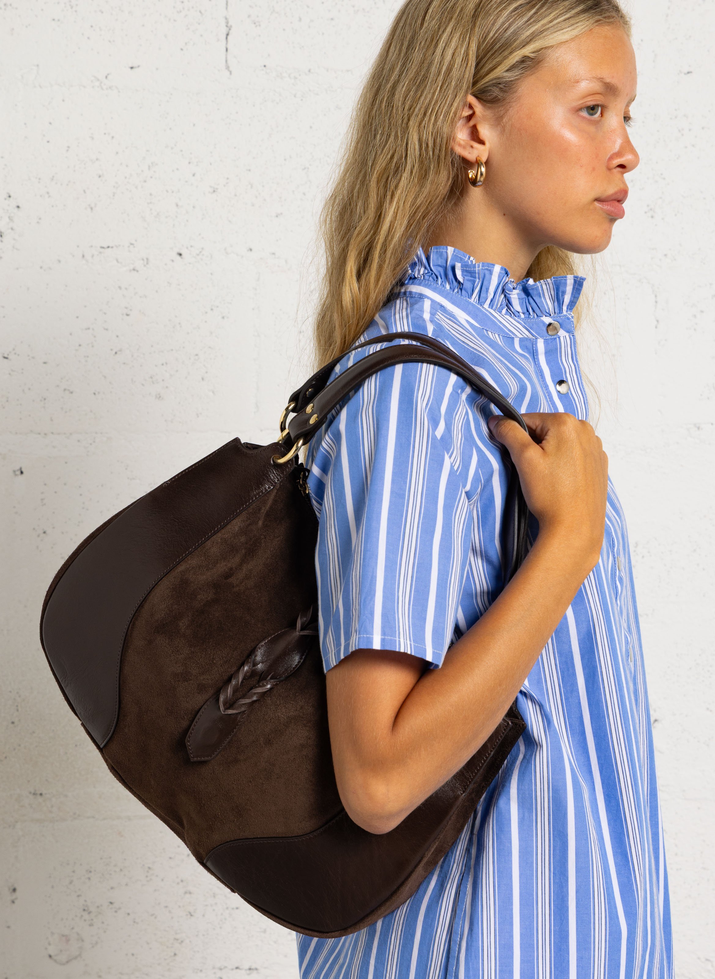 Sac porté épaule en cuir victor MAISON 123 Marron