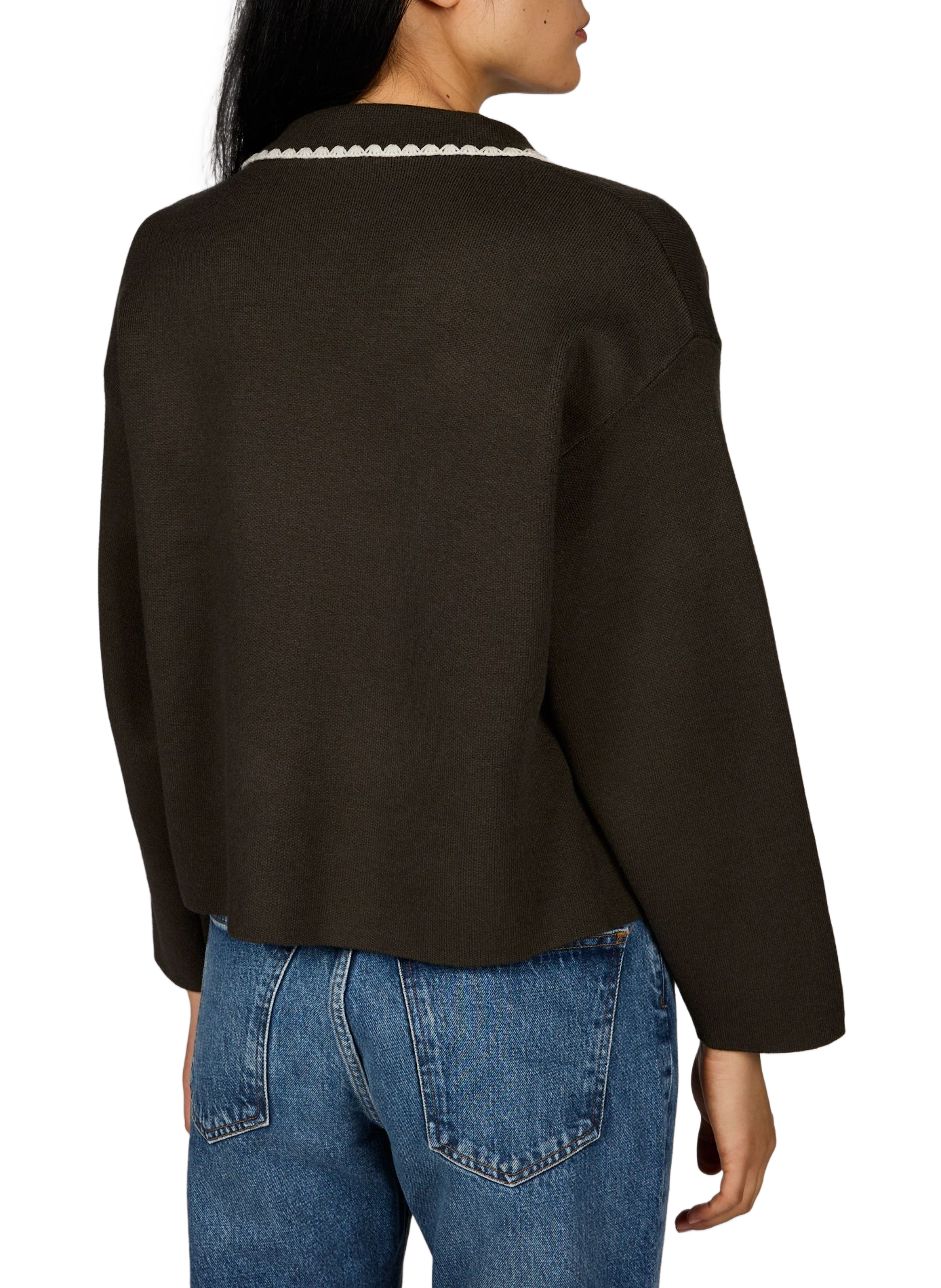 Gerade geschnittener Cardigan mit bestickten Kanten ARTLOVE Khaki