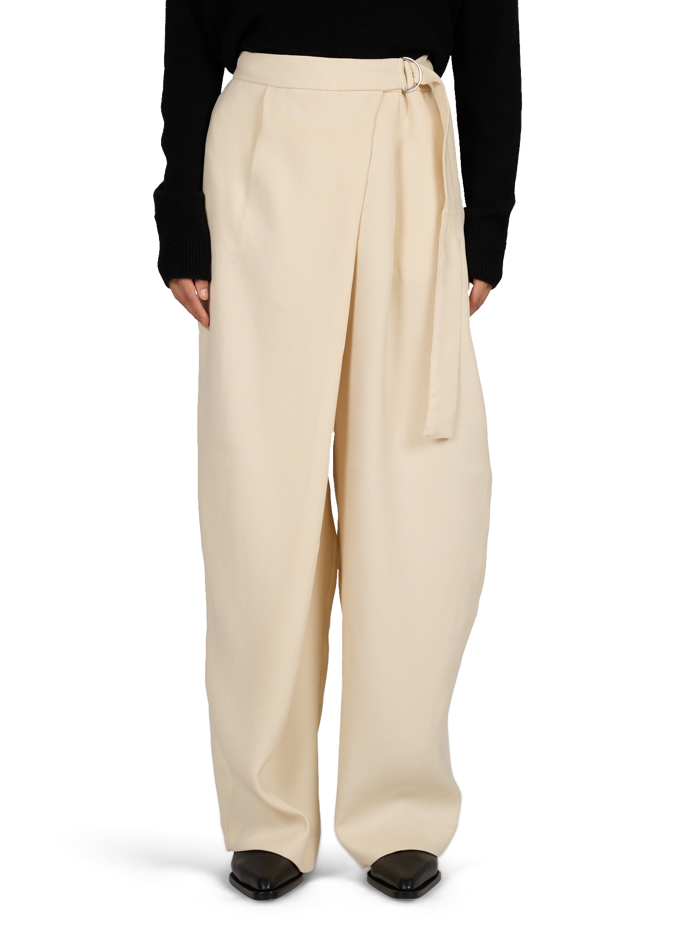 Wide-leg solid color belted pants MSCH Beige