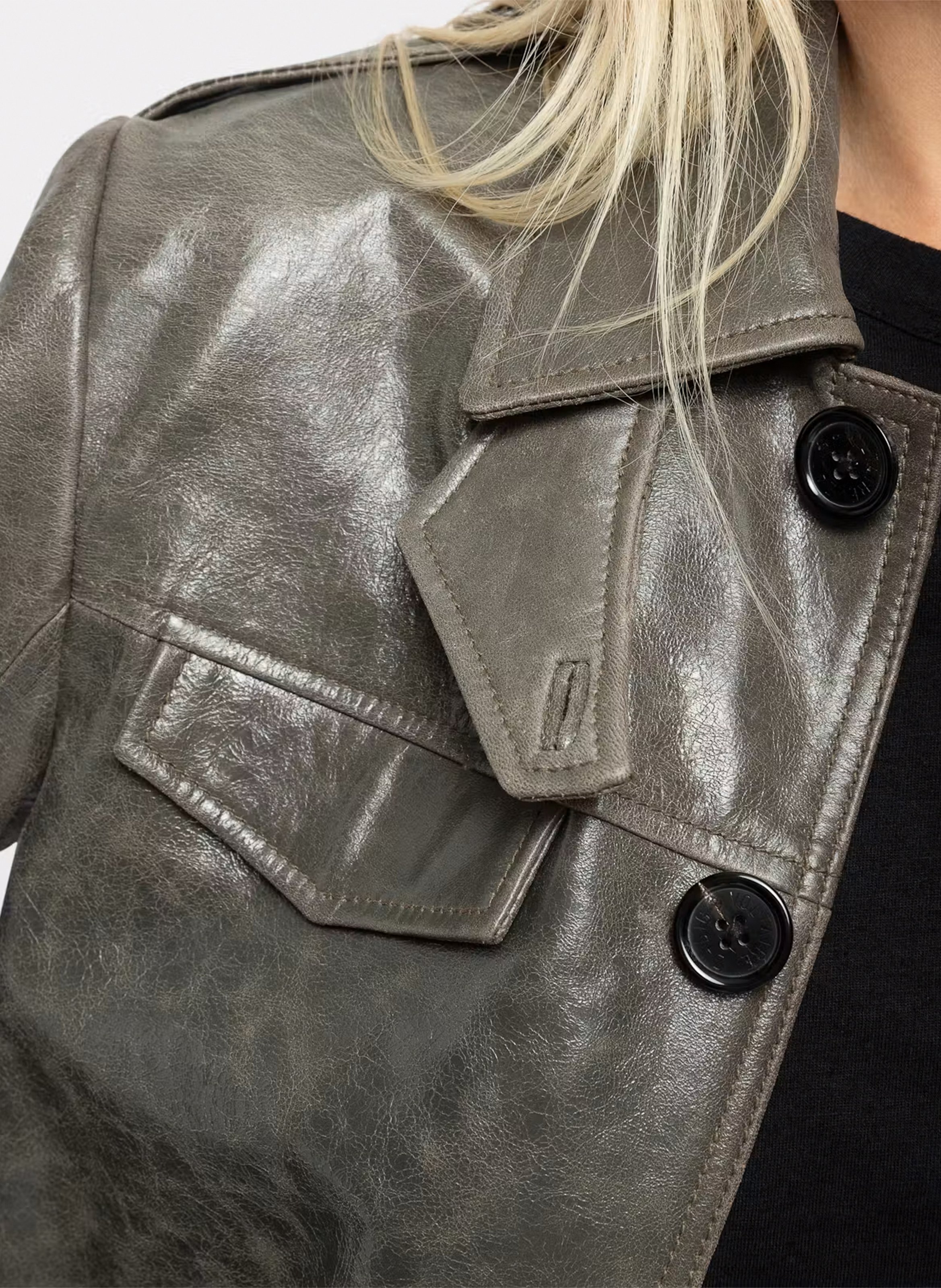 Veste droite boutonnée en cuir veram ZADIG&VOLTAIRE Gris