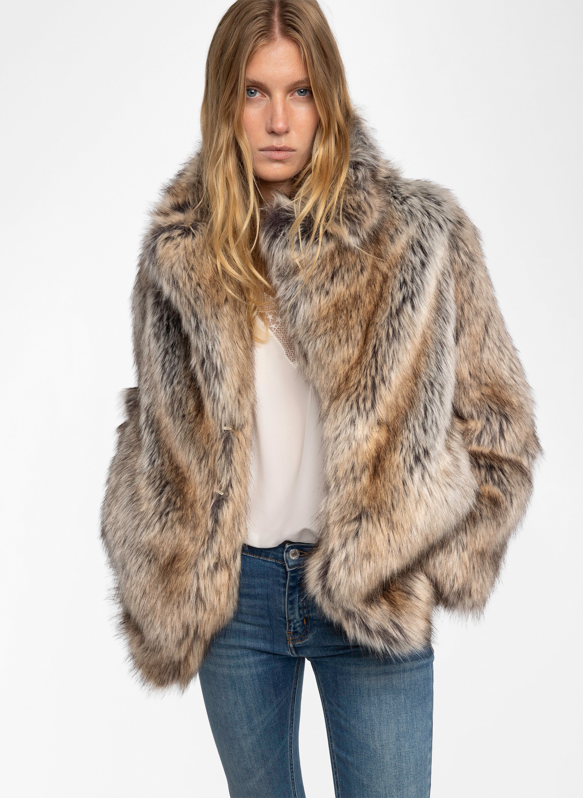 Korte jas met faux bont in dierenprint ZADIG&VOLTAIRE Beige