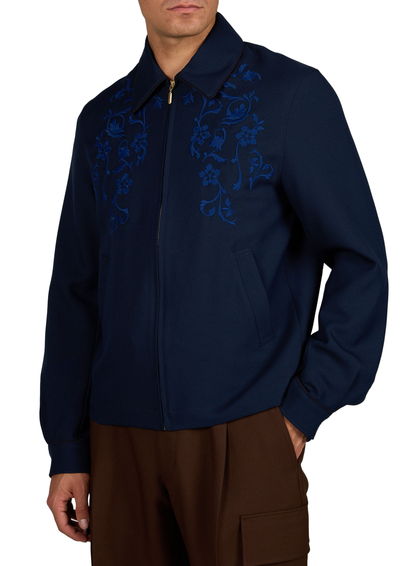 Straight embroidered jacket with a classic collar DROLE DE MONSIEUR Blue