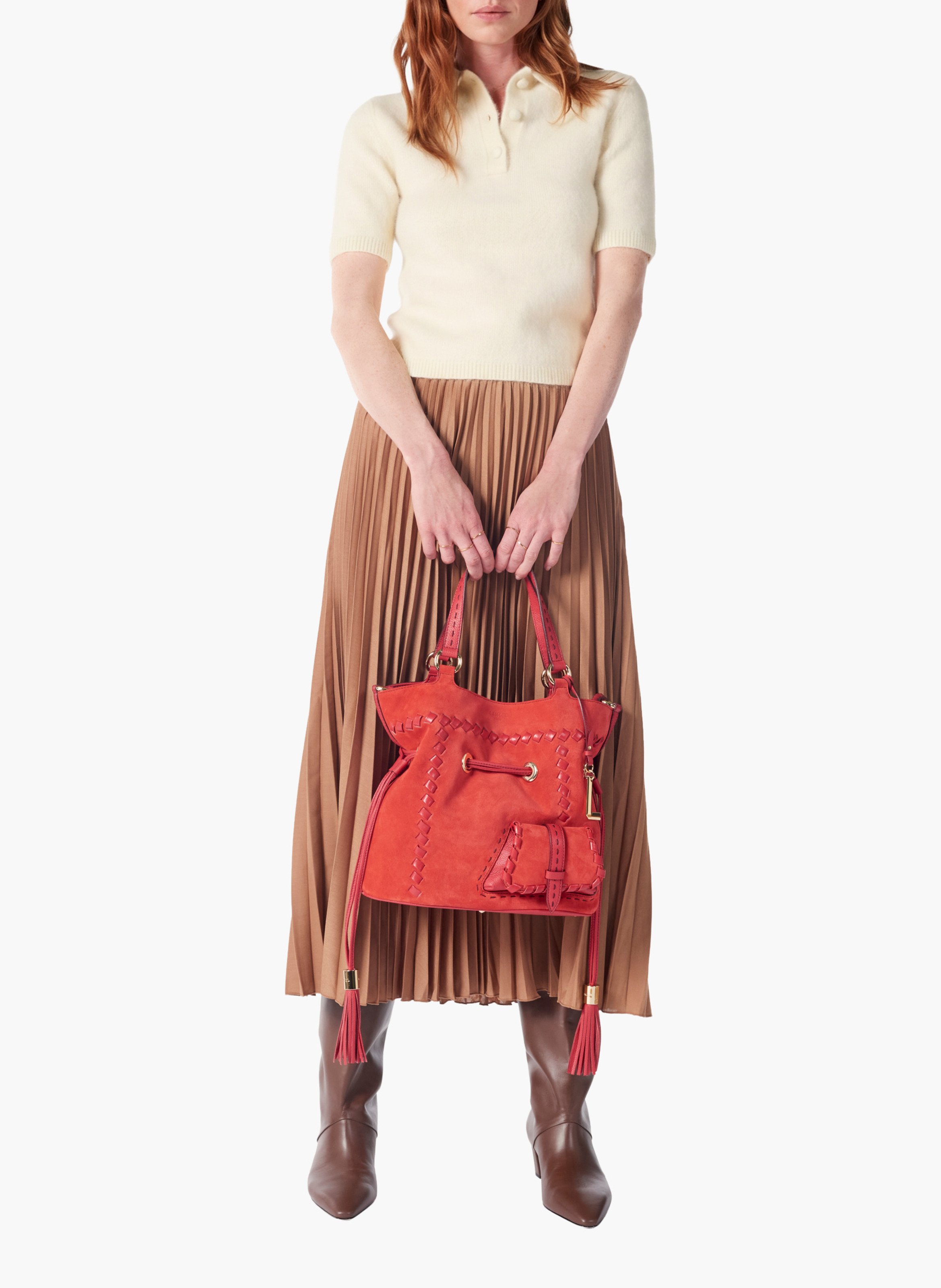 Sac seau premier flirt de lancel en animation 150y whipstitched : cuirs de vachette suede & graine LANCEL Rouge