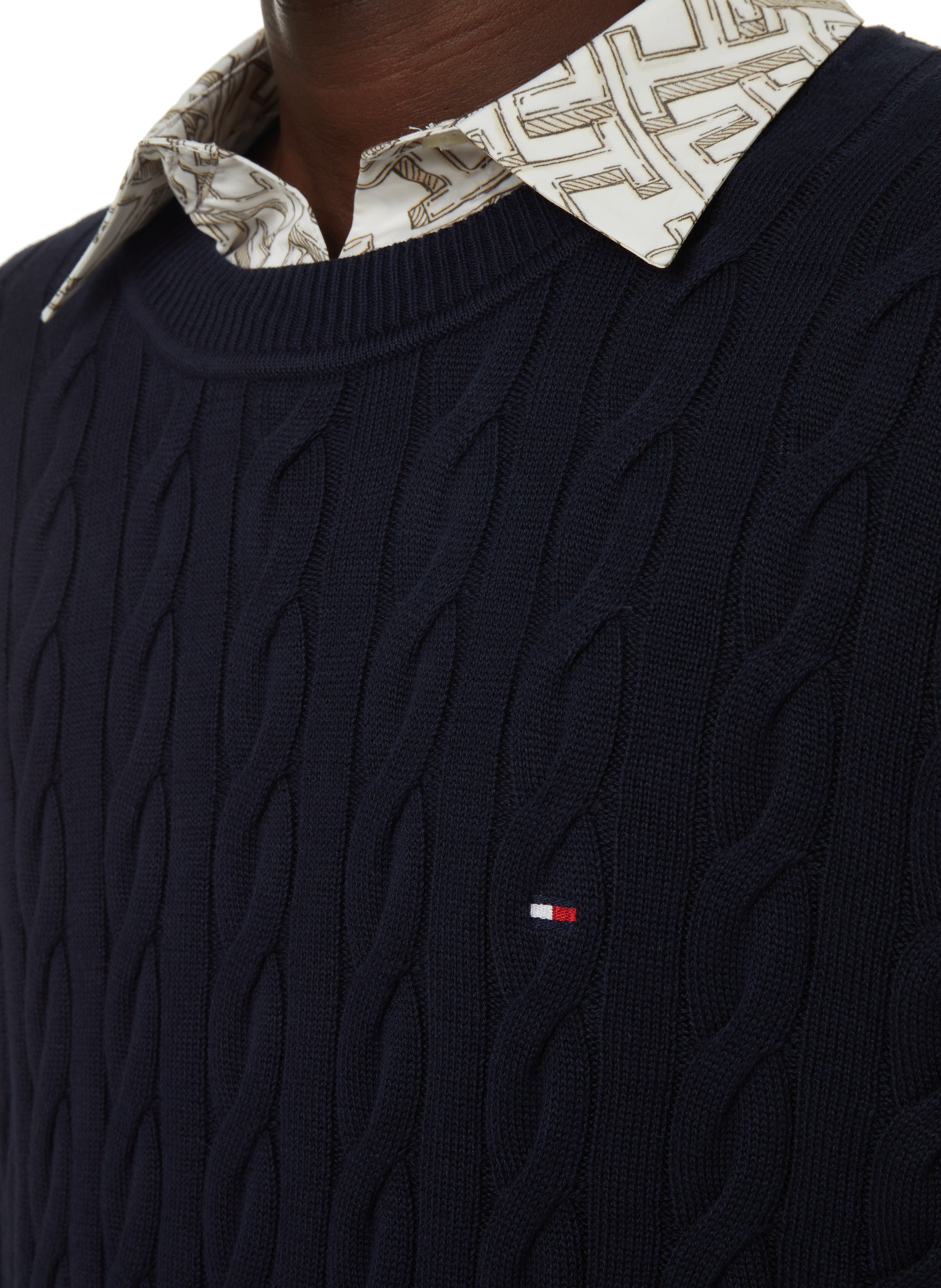 Pull en maille torsadée en coton TOMMY HILFIGER Bleu