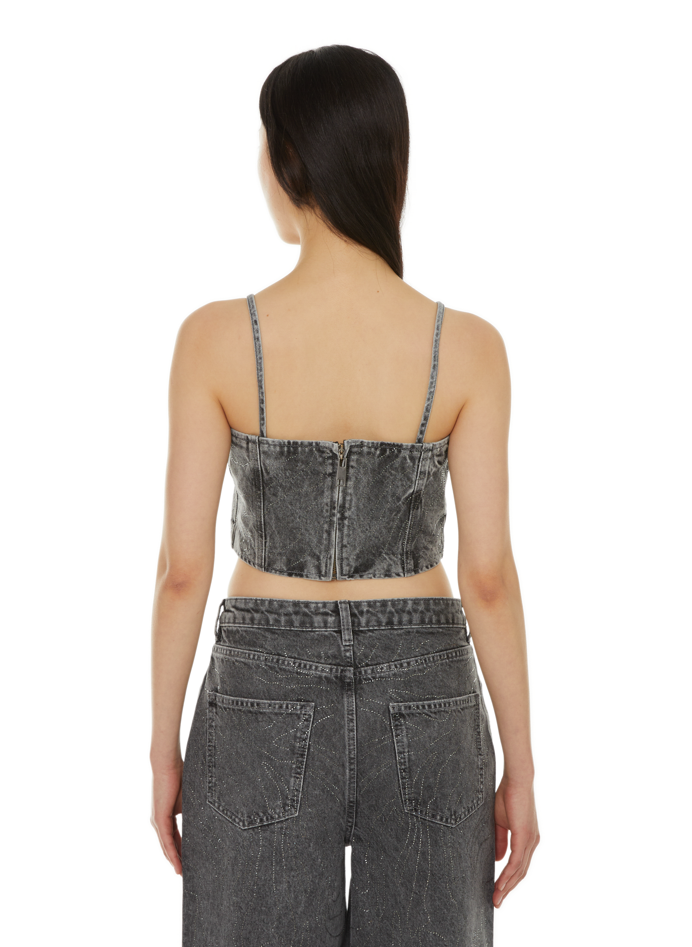 Top court en jean ROTATE Gris