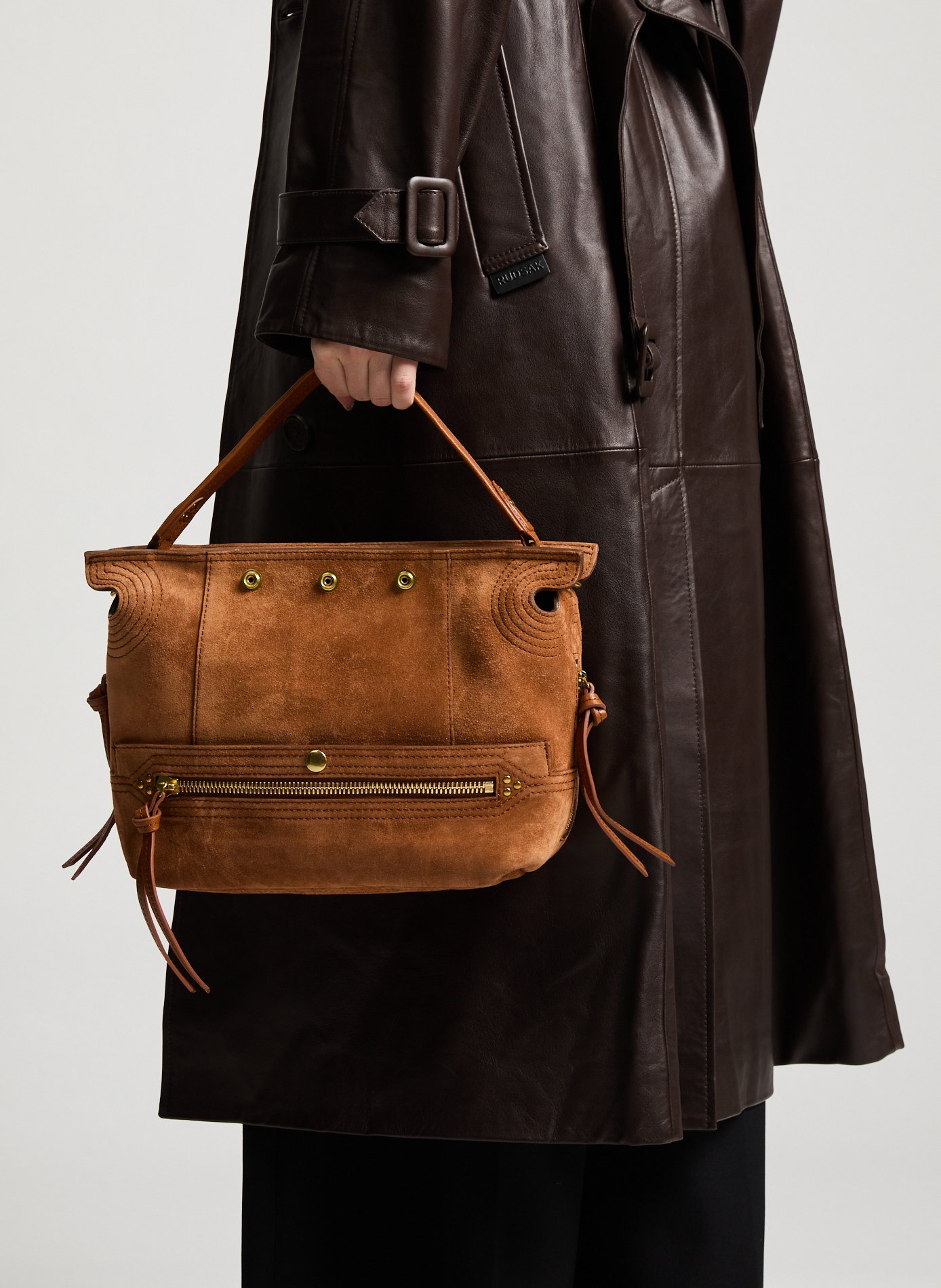Lucky Hobo handbag in suede leather JÉRÔME DREYFUSS Brown