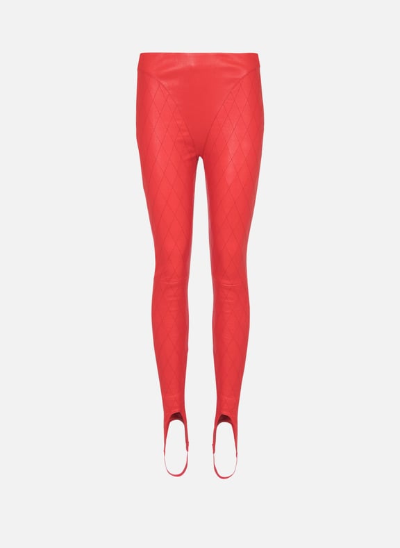 Legging en cuir surpiqué Rouge by BALMAIN BALMAIN Legging en cuir surpiqué Rouge