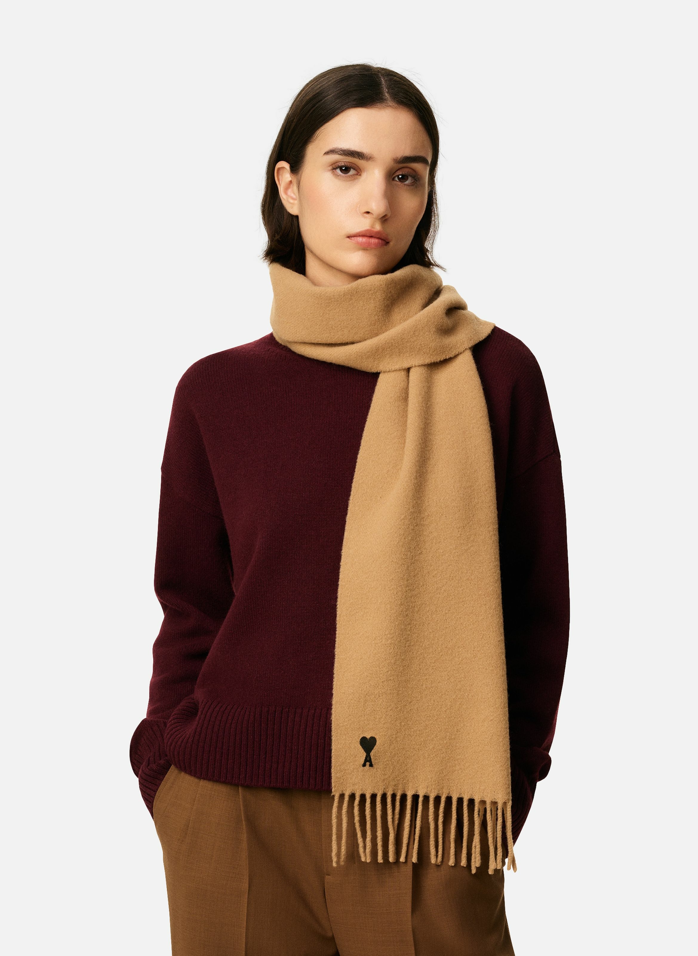 Echarpe ami de coeur en laine unisexe AMI PARIS Marron