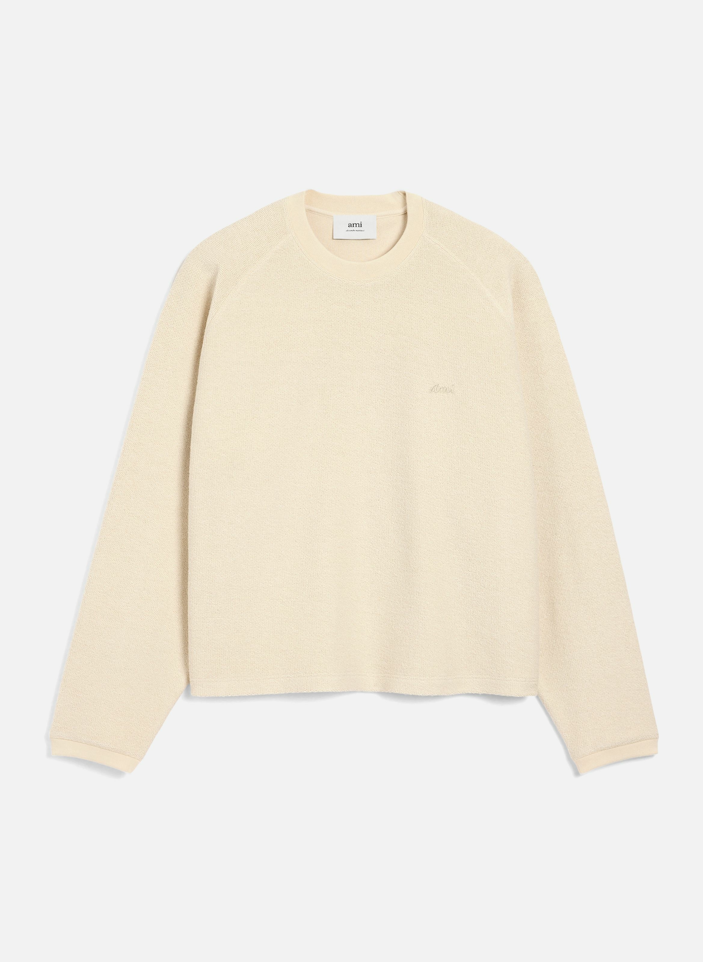 Sweatshirt col rond manches raglan en coton unisexe AMI PARIS Blanc