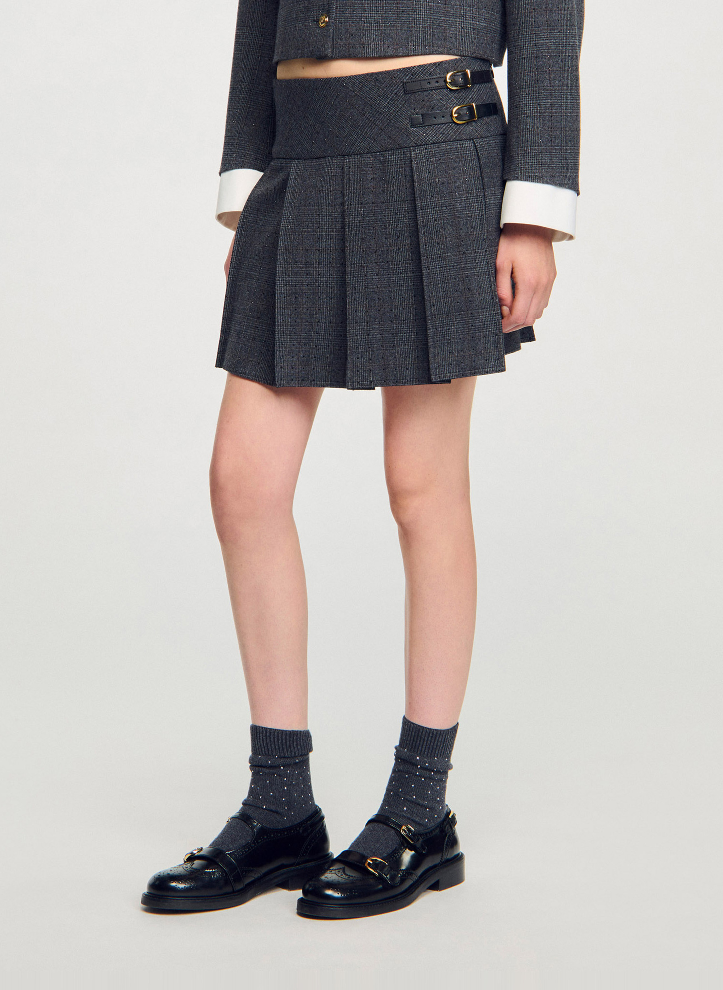 Jupe courte imprimée SANDRO Gris