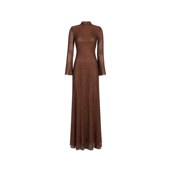 Self-portrait Robe Longue À Strass In Brown