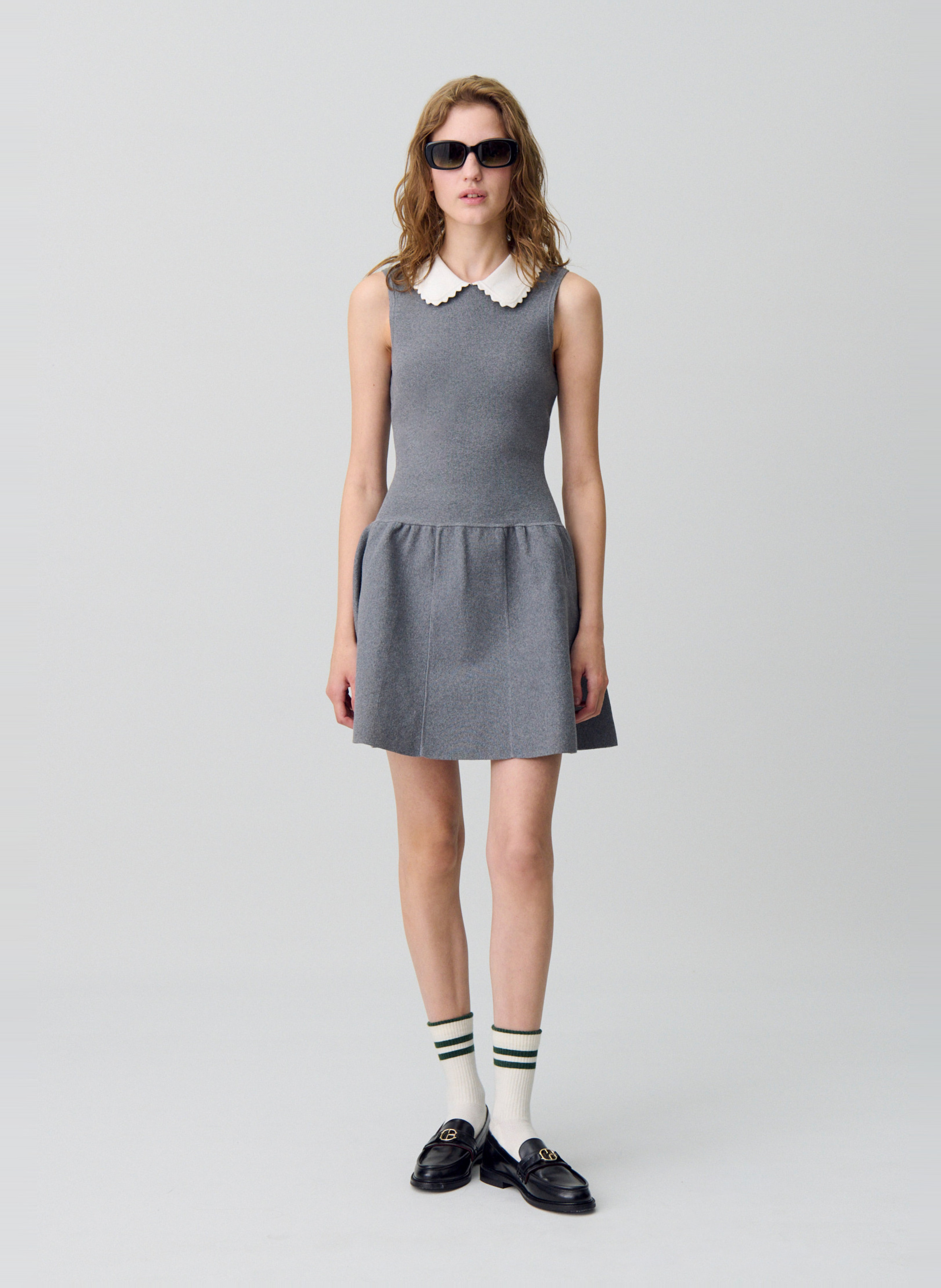 Robe midi col polo en coton mélangé mielec CLAUDIE PIERLOT Gris