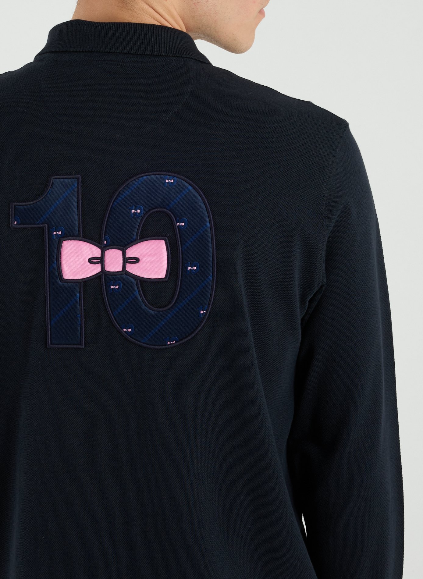 Embroidered long-sleeve cotton polo EDEN PARK Blue