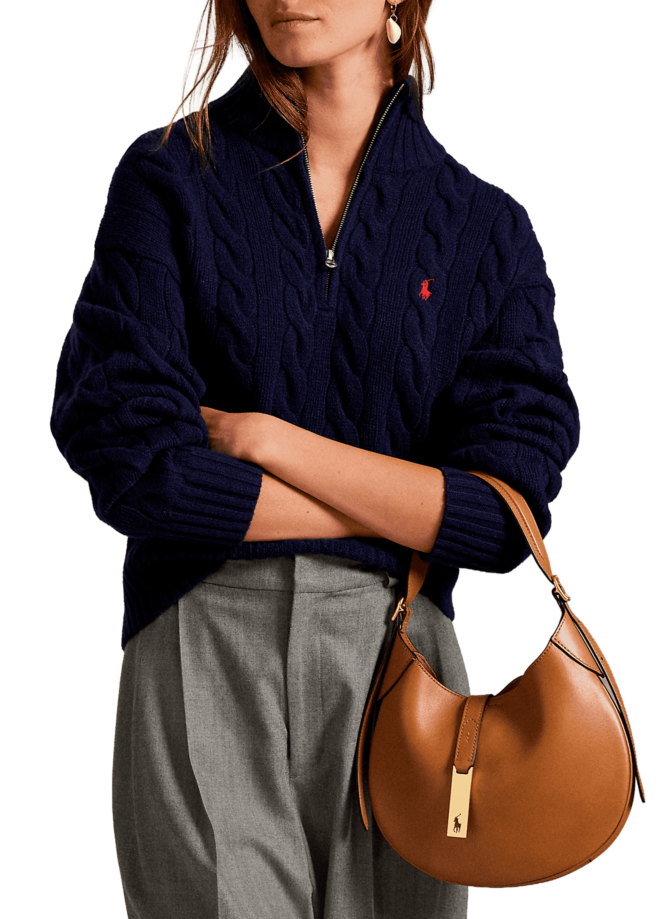 POLO RALPH LAUREN Pull à col zippé en laine et cachemire Bleu