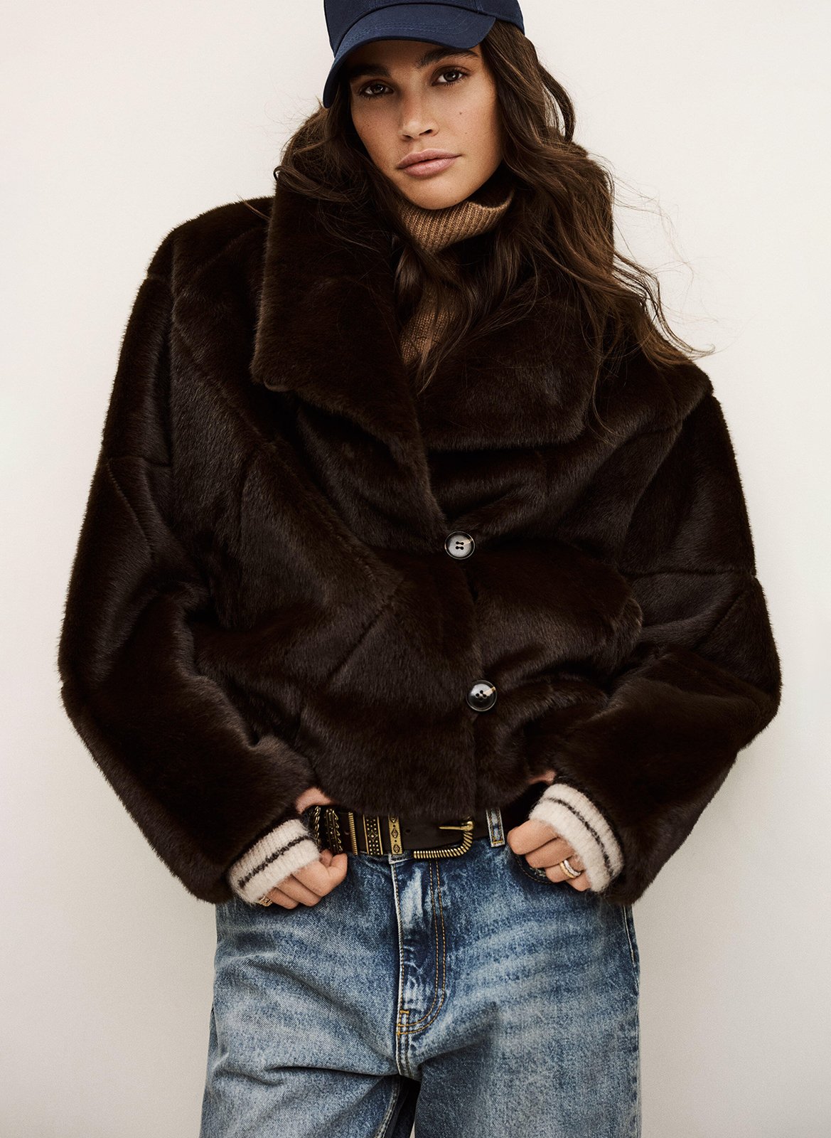 Manteau large col à revers effet fourrure pinie BA&SH Marron