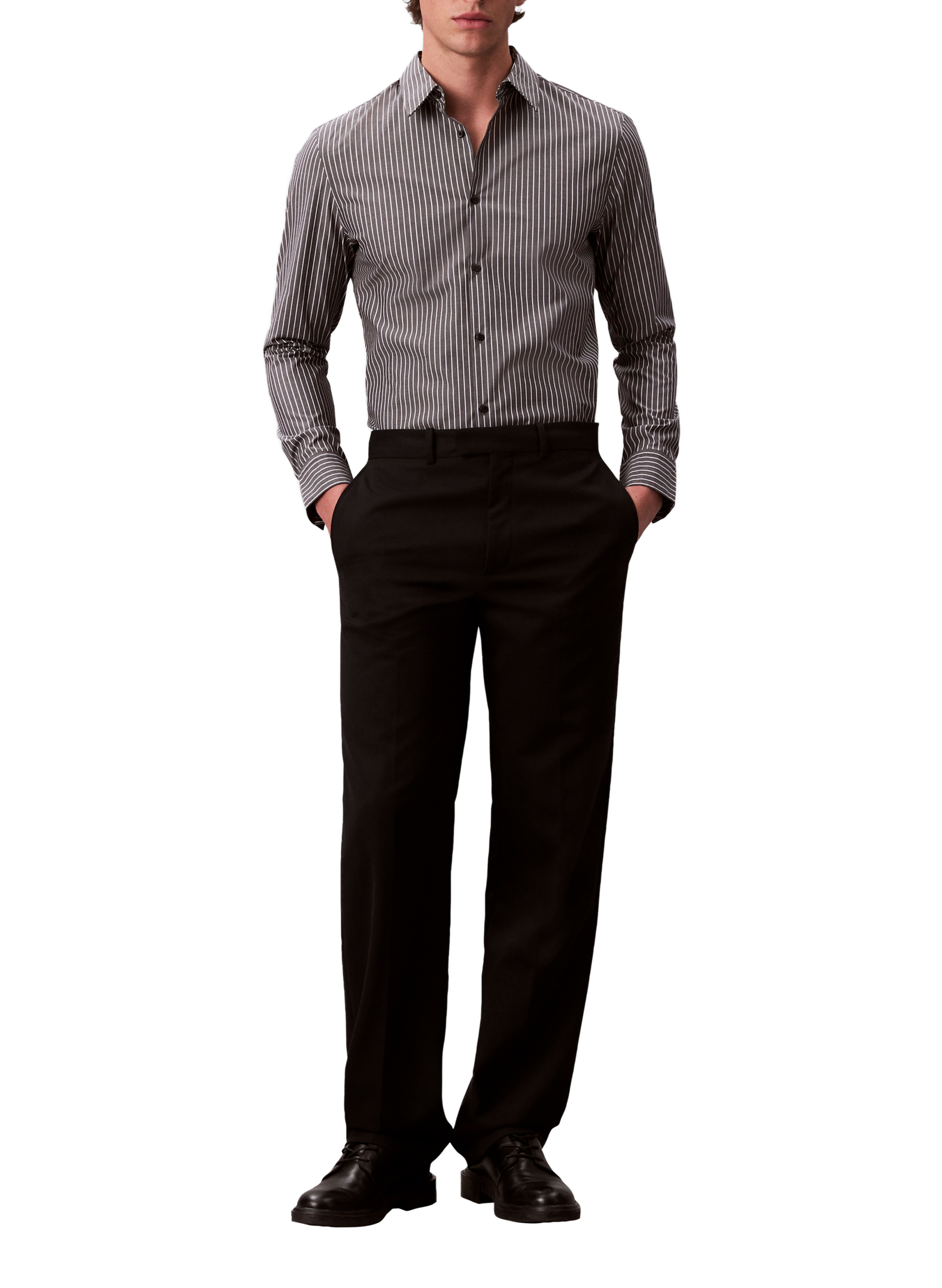 Chemise slim à rayures en coton mélangé CALVIN KLEIN Noir