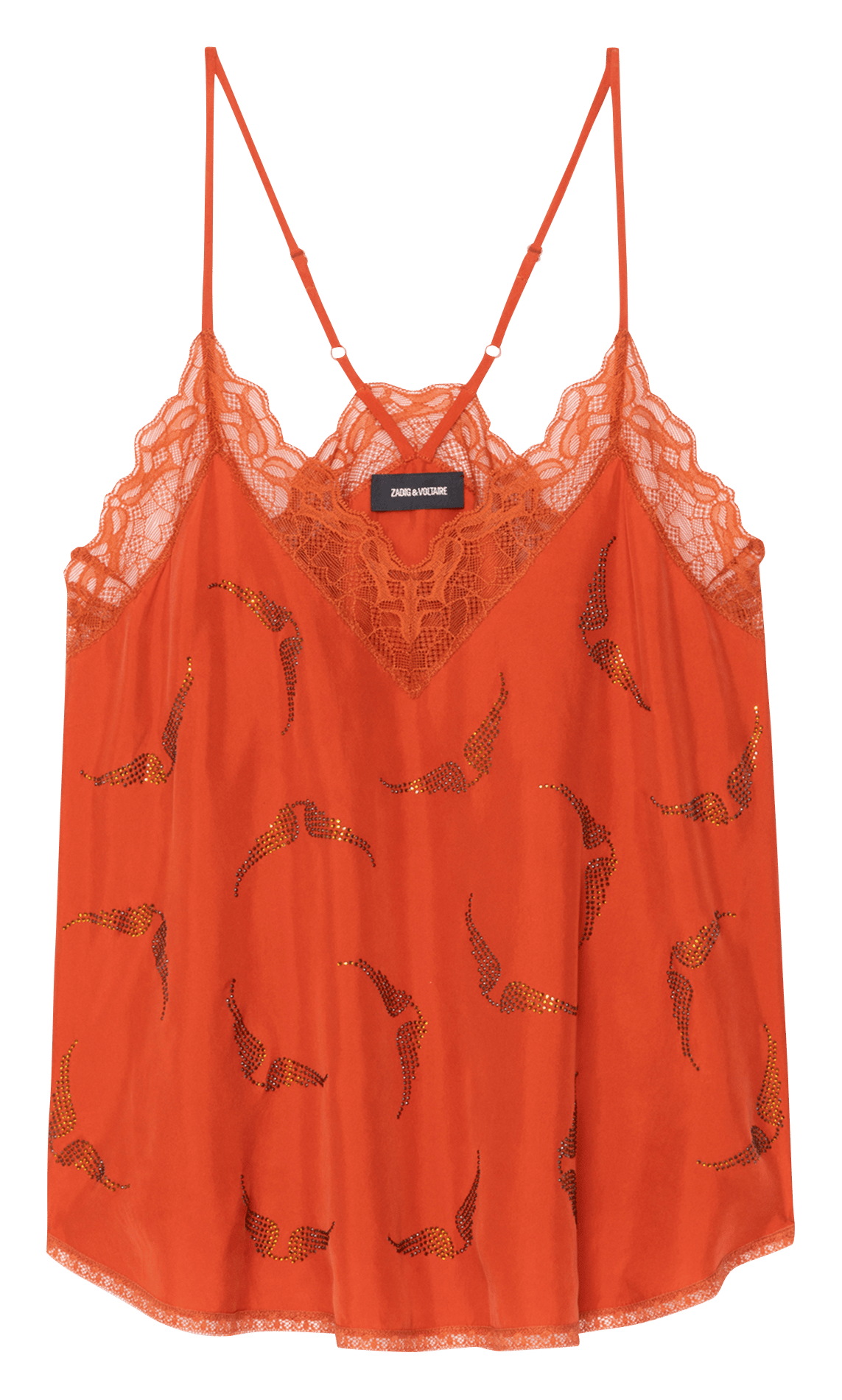 Top bretelles à strass et dentelle en soie christy ZADIG&VOLTAIRE Orange
