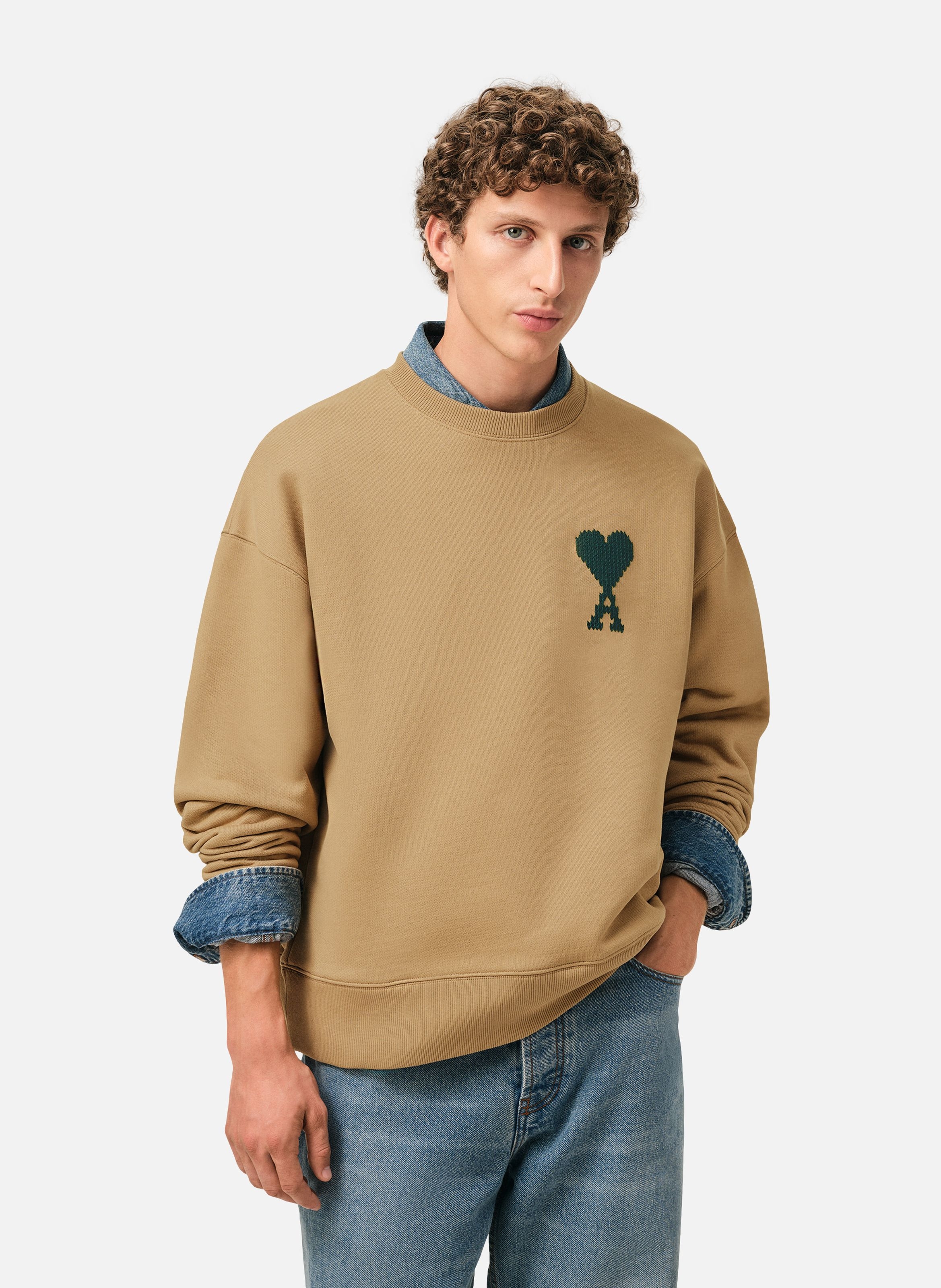Sweatshirt broderie ami de coeur unisexe en coton AMI PARIS Beige