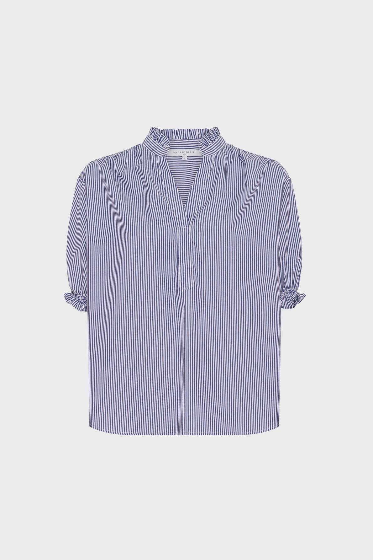 Blouse rayée à volants en popeline -  clee GERARD DAREL Bleu