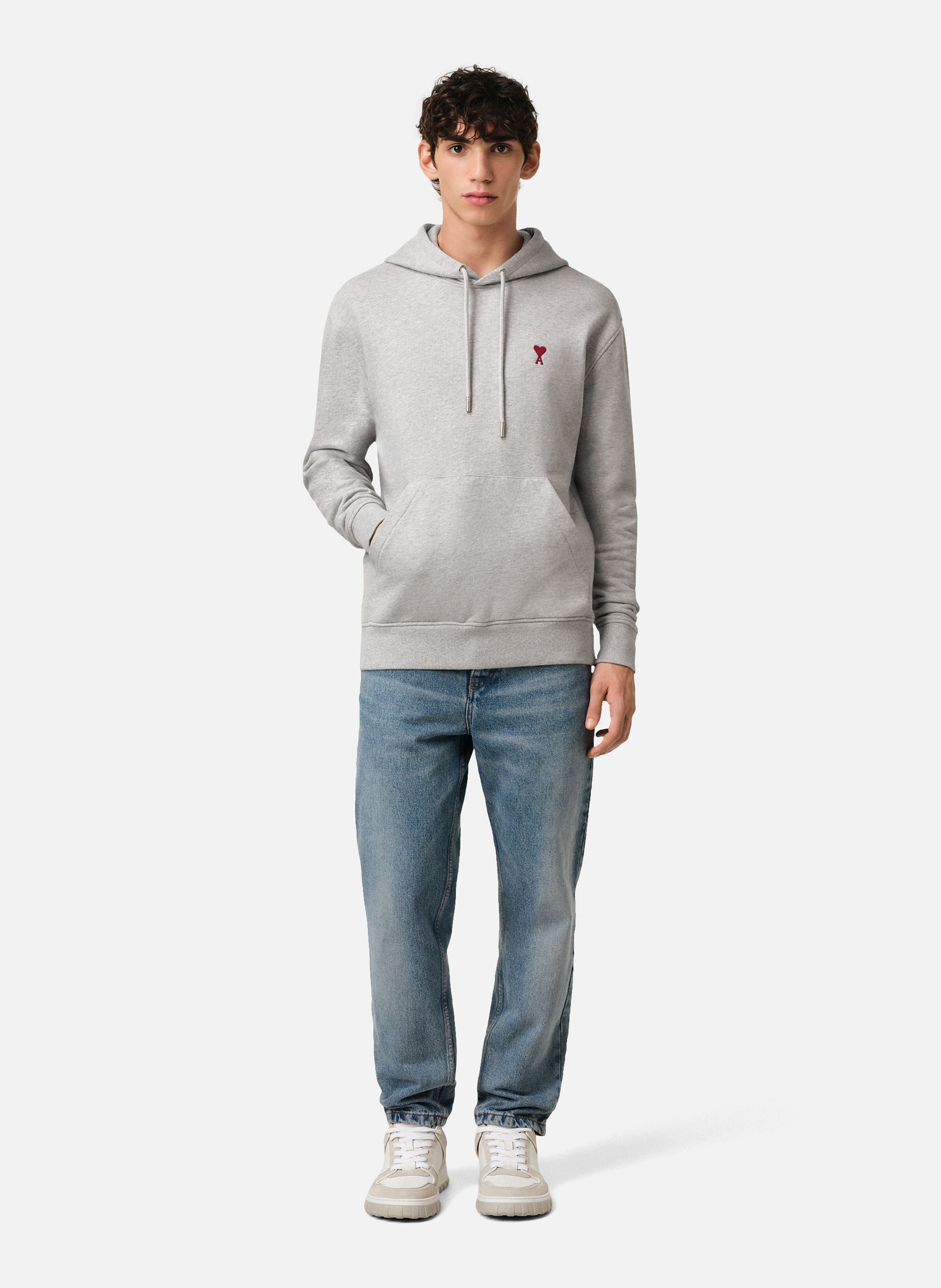 Hoodie Ami de Coeur Rouge unisexe Gris