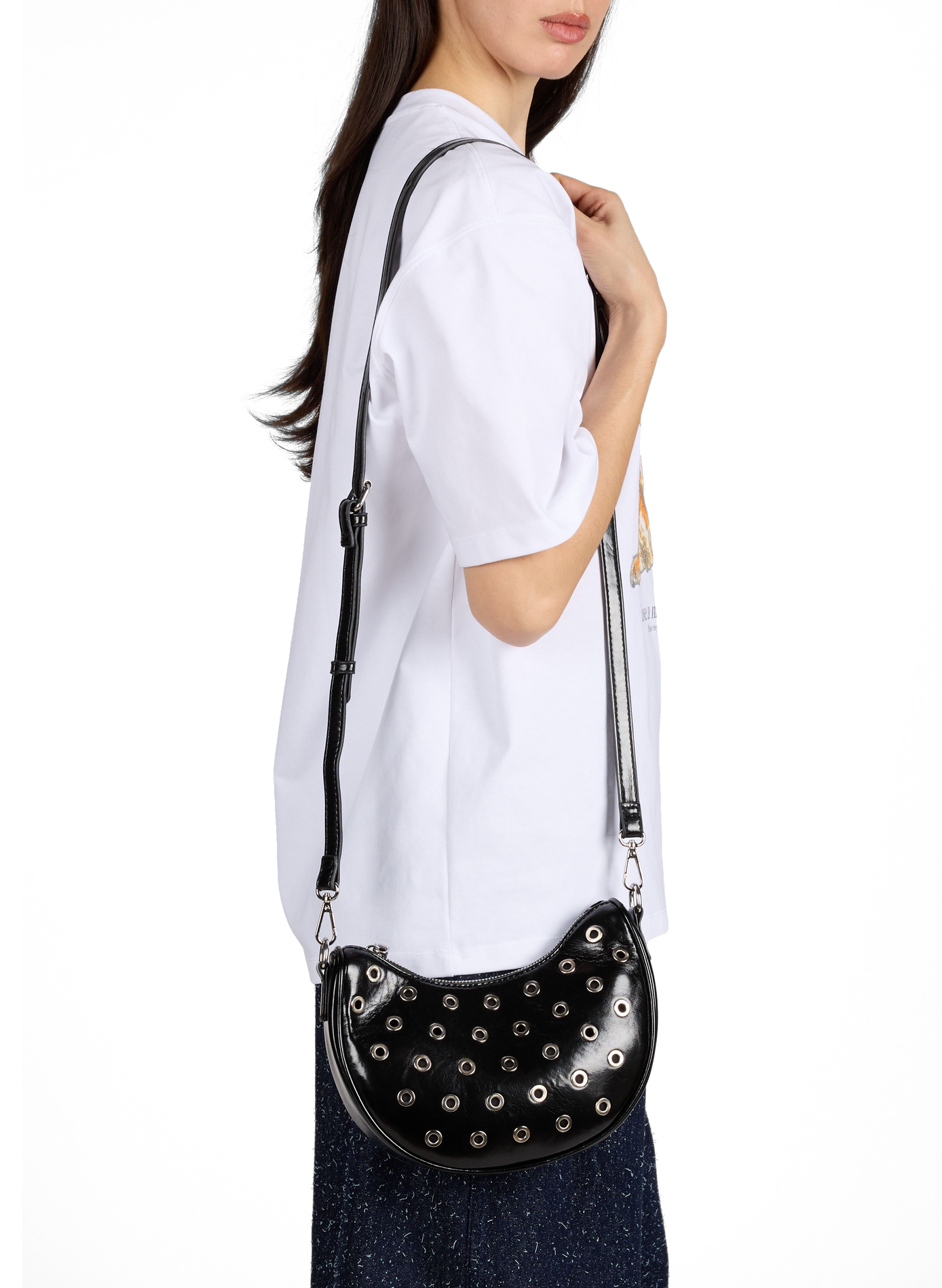 Sac à bandoulière avec oeillets AU PRINTEMPS PARIS Noir