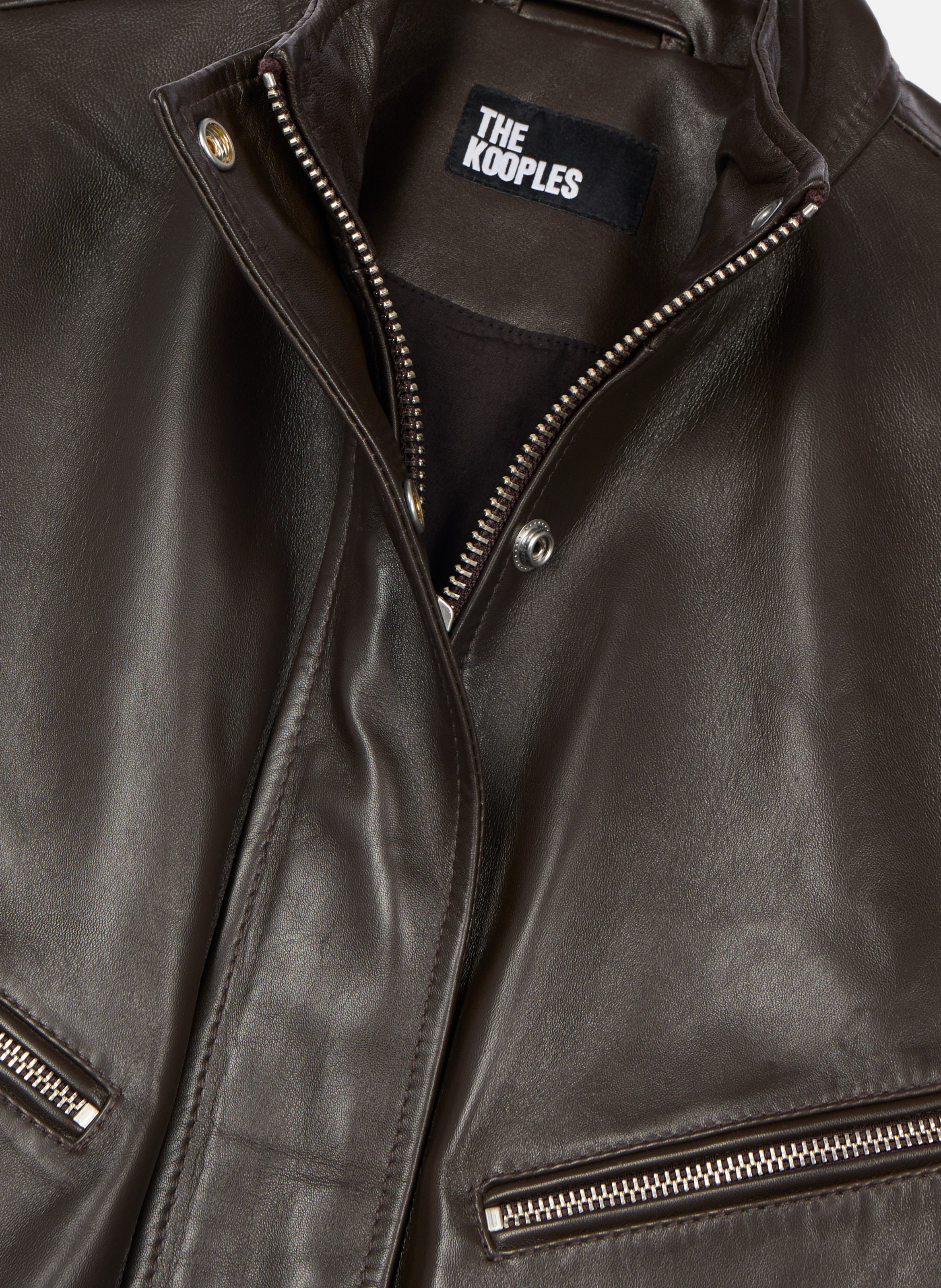 Blouson zippé en cuir THE KOOPLES Marron