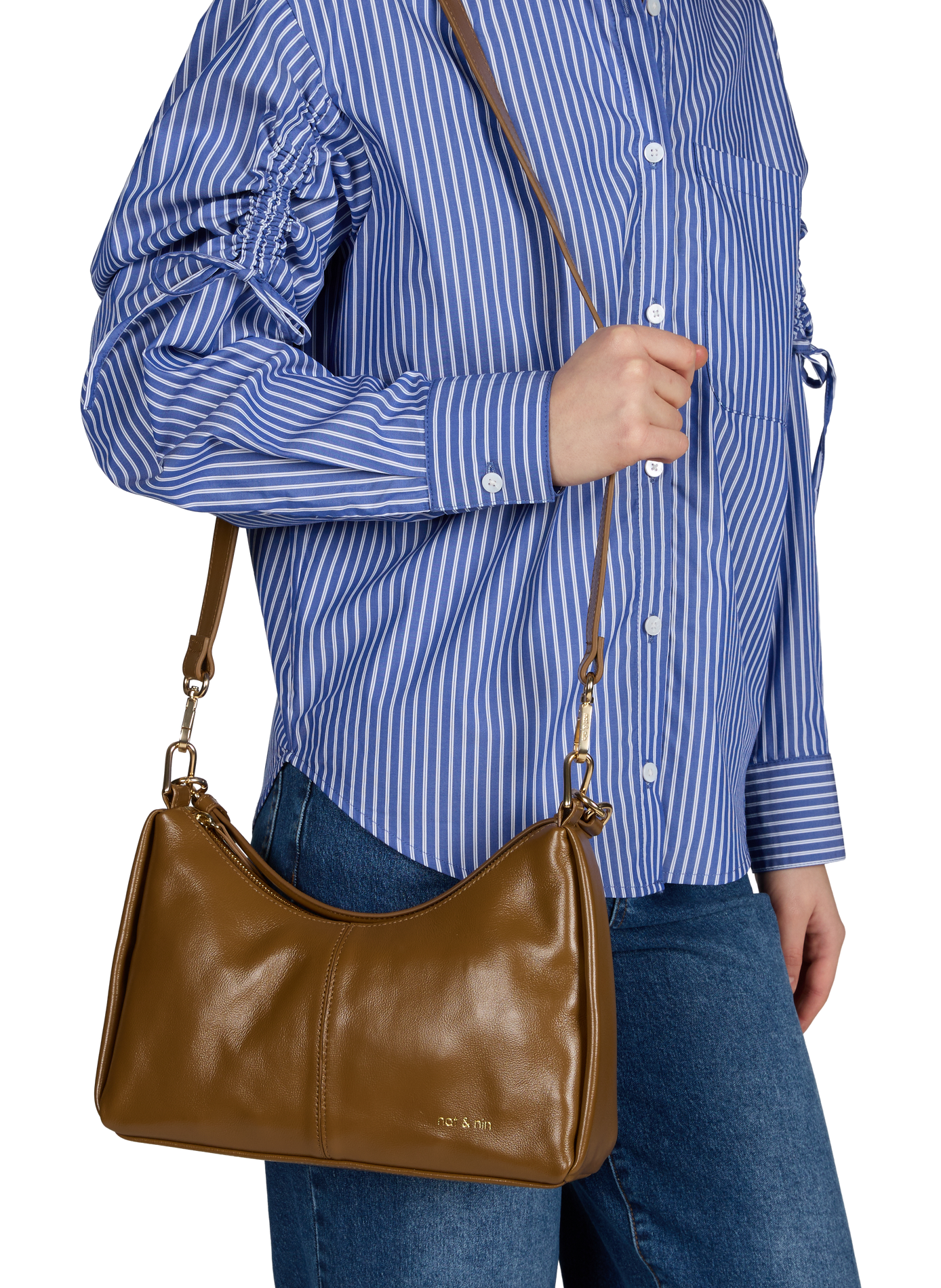 Metallic leather handbag  NAT & NIN Brown