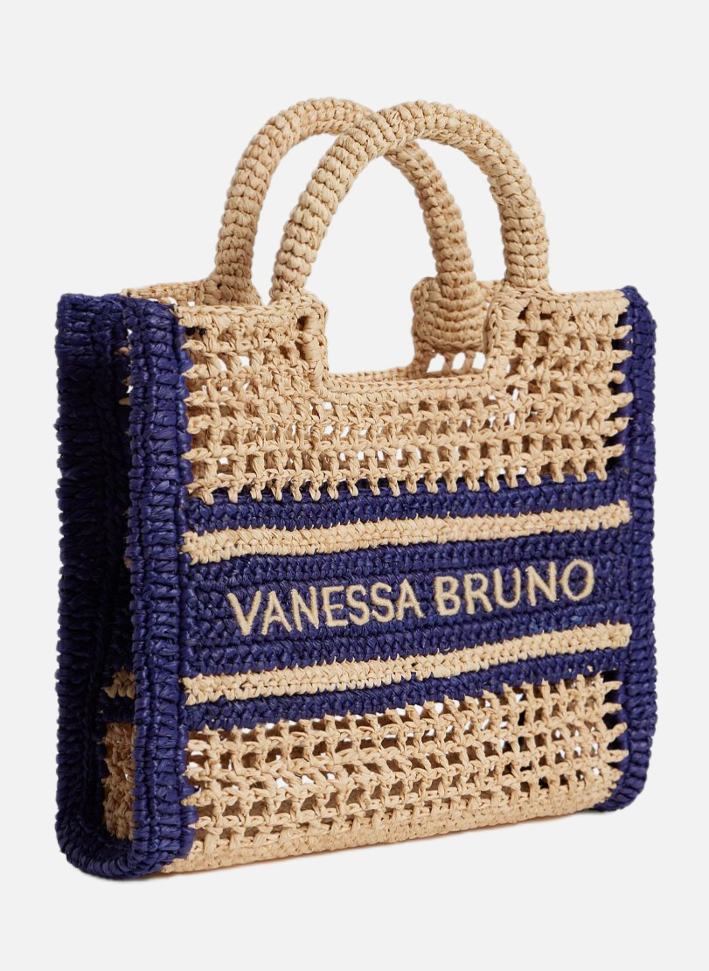 Petit panier en raphia avec rayures VANESSA BRUNO Bleu
