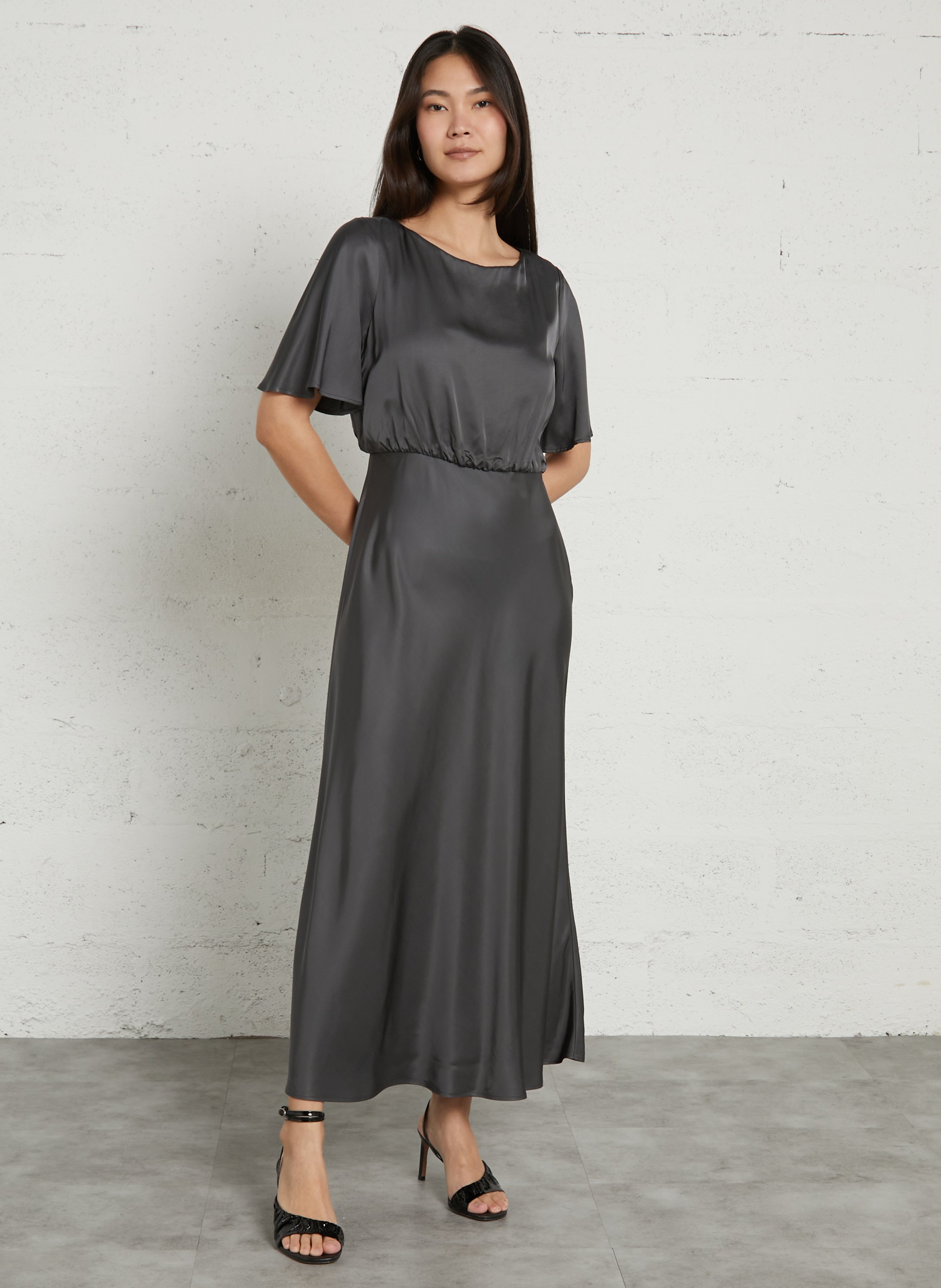 Robe longue satinée col rond bocana MAISON 123 Gris