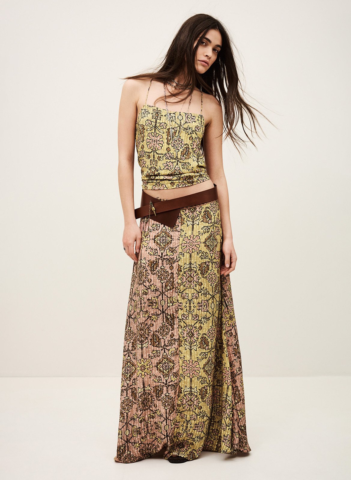 Jupe longue fluide imprimée pario BA&SH Jaune