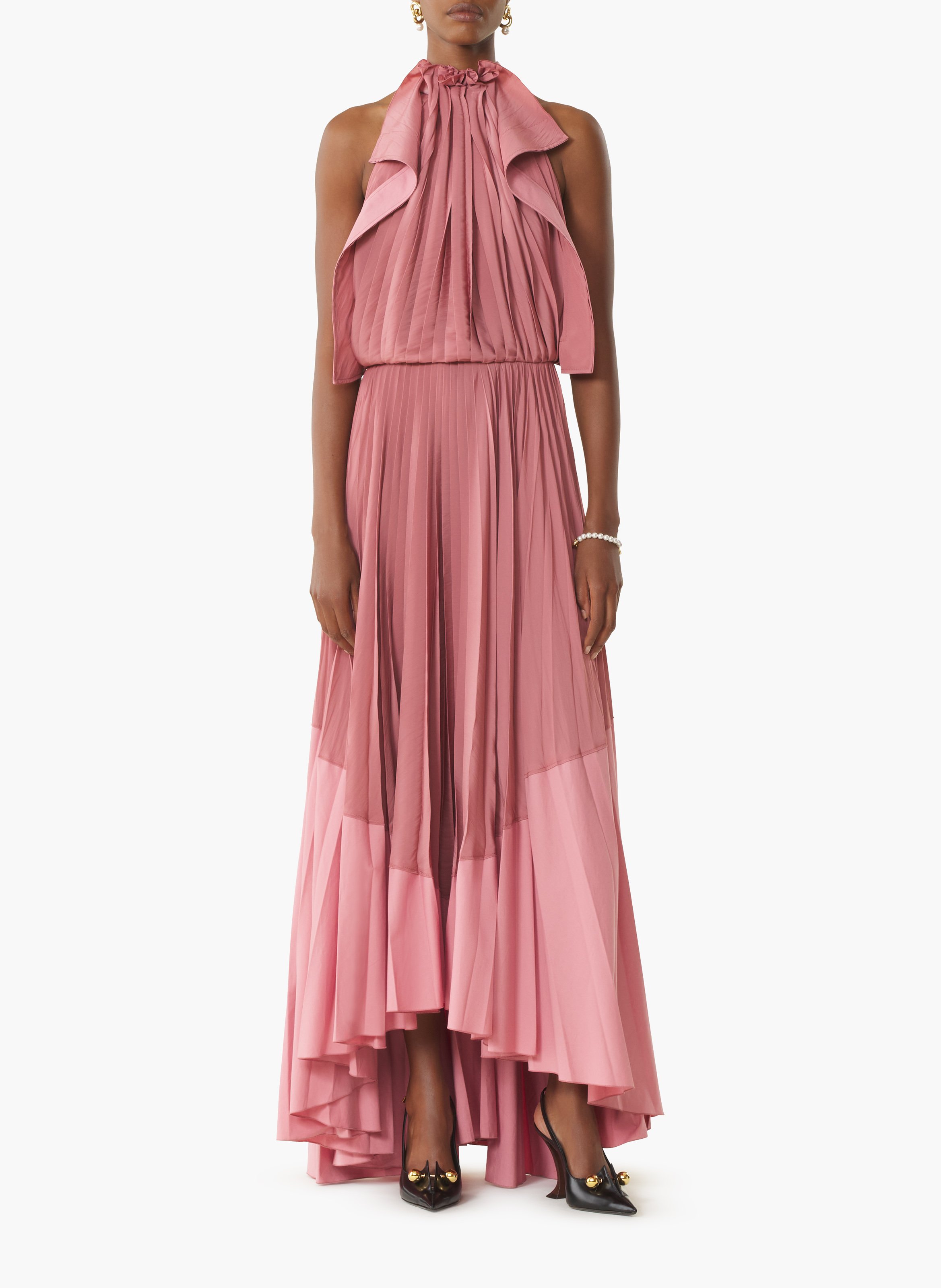 Robe plissée en charmeuse et coton LANVIN Rose