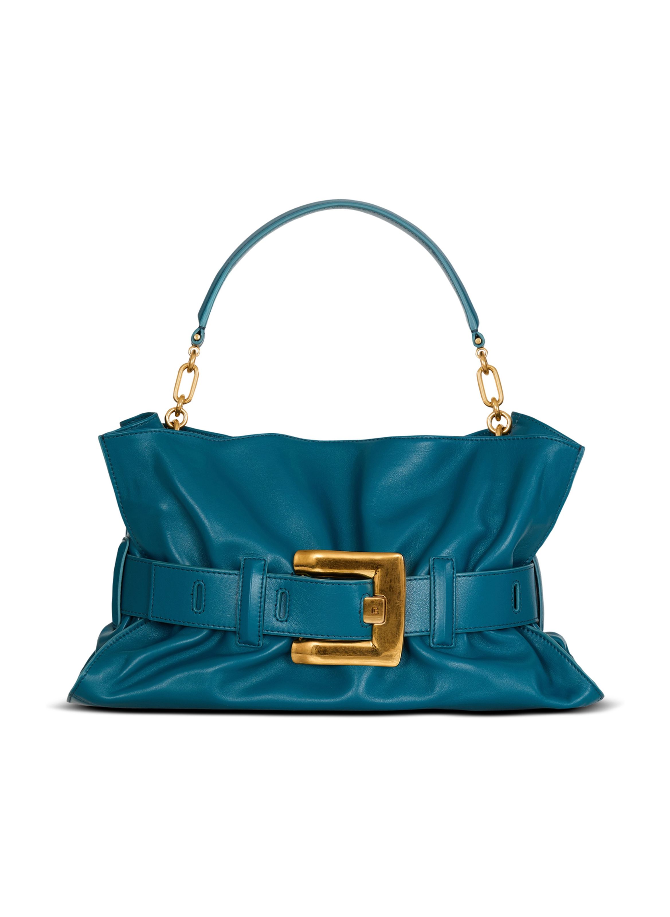 Sac anthem medium en cuir lisse BALMAIN Bleu