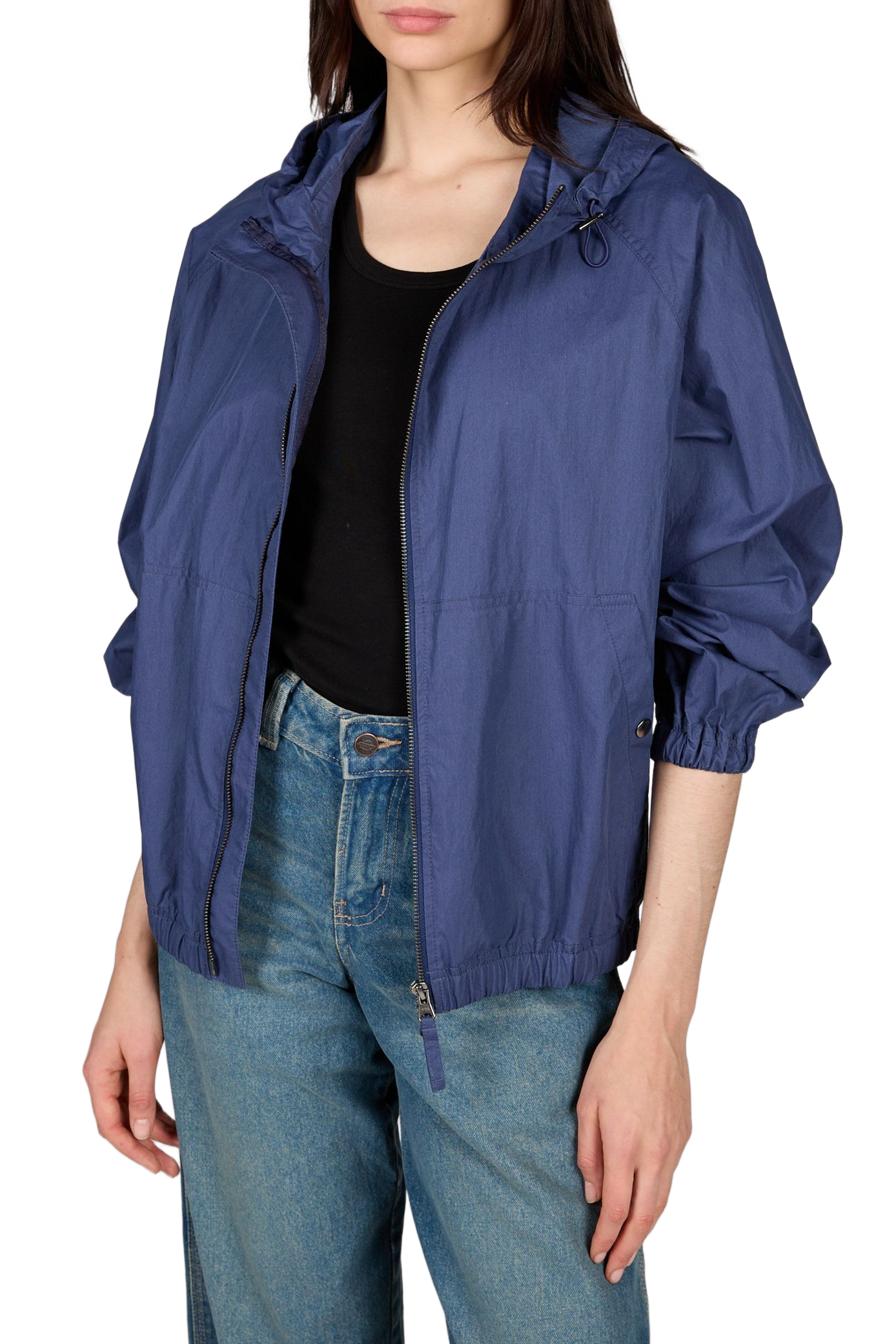 Hooded cotton blend windbreaker coat DUNST Blue