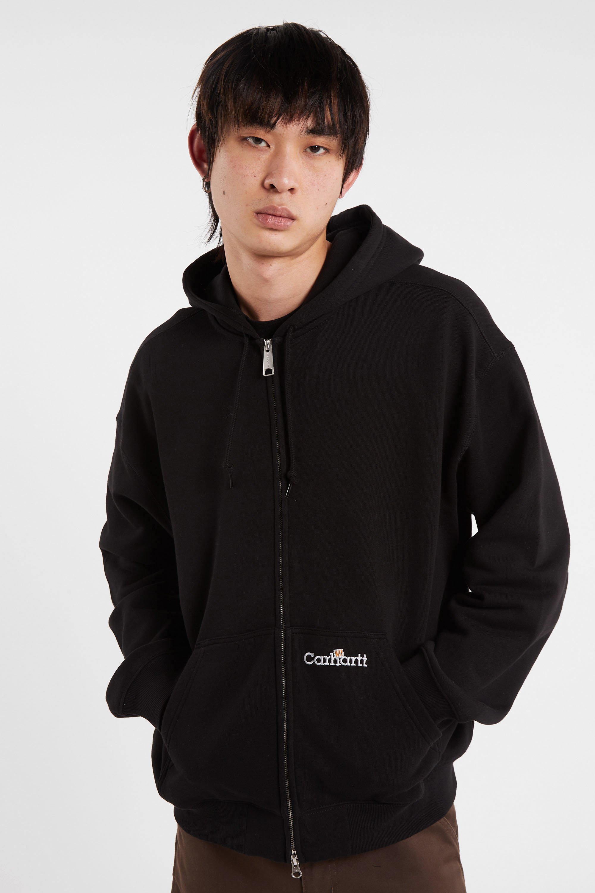 Hoodie zippé hooded wip label sweat jacket CARHARTT WIP Noir
