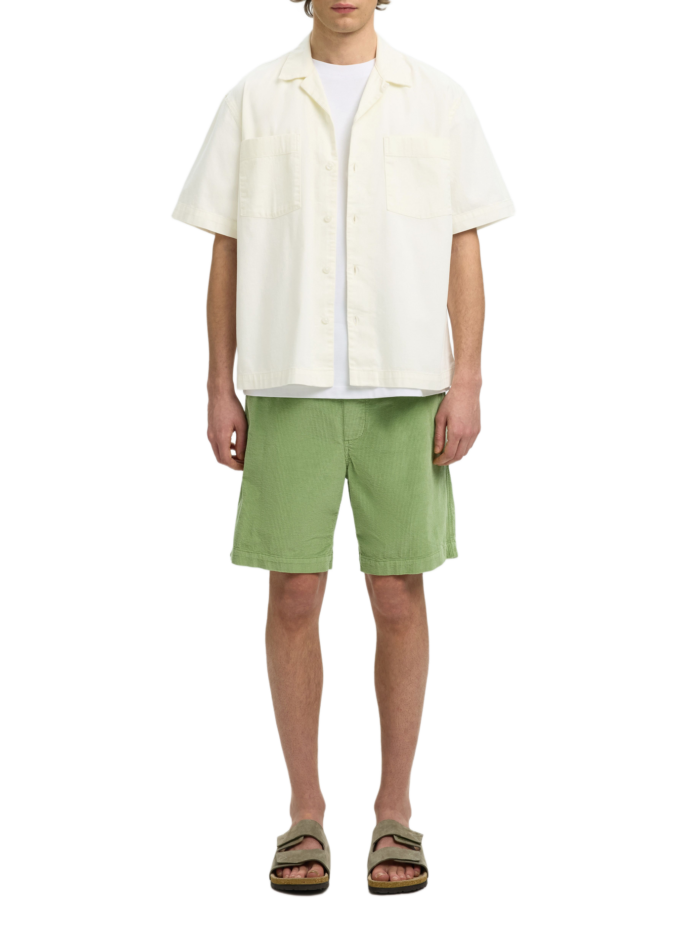 Short-sleeved Cuban collar shirt in cotton SELECTED Beige
