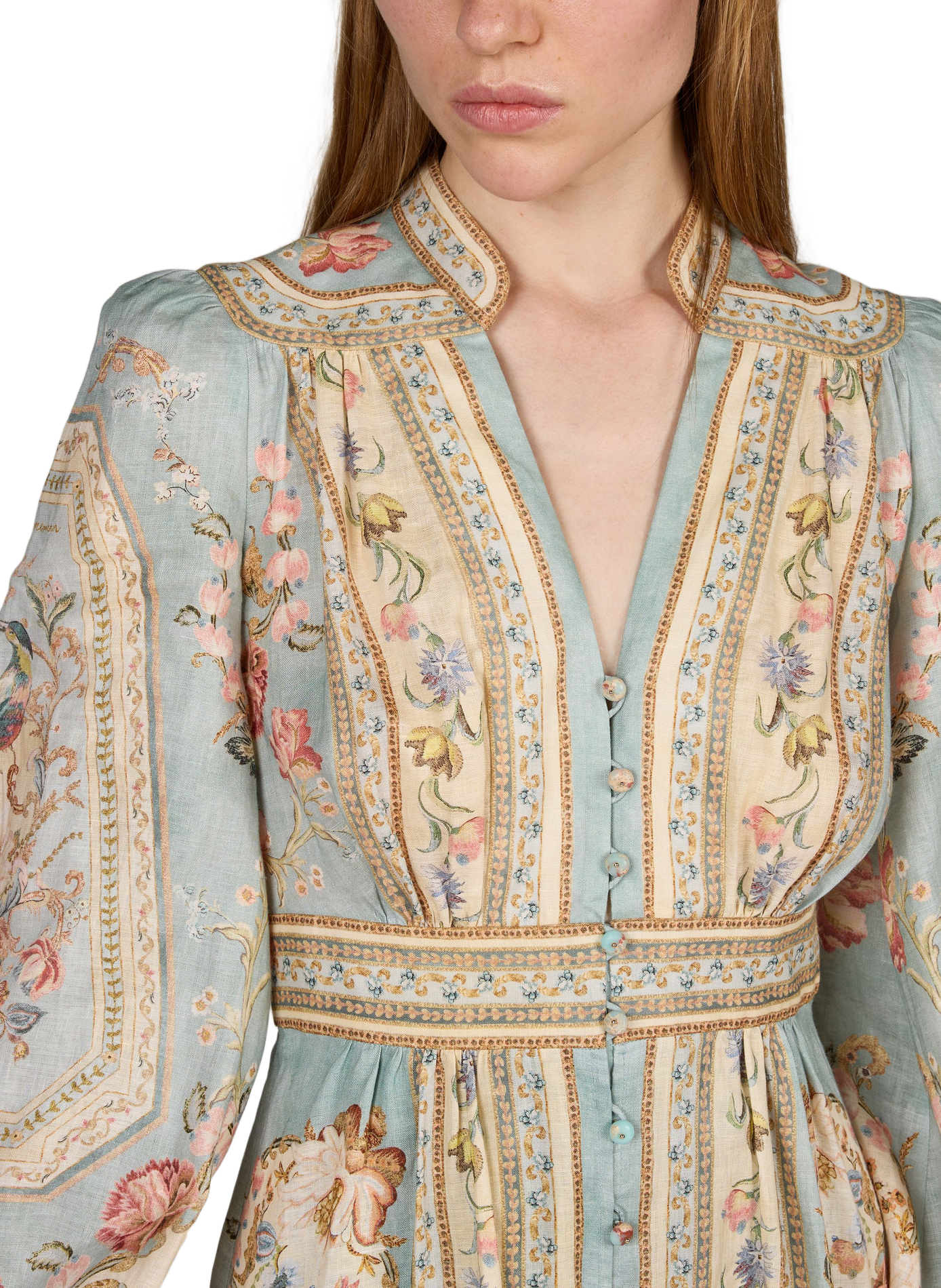 Roselight Kleid mit Blumenmuster aus Leinen ZIMMERMANN Grun