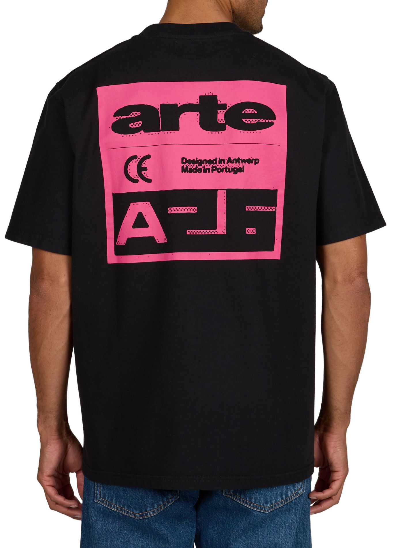 Round neck straight fit cotton T-shirt with screen printing ARTE ANTWERP Black