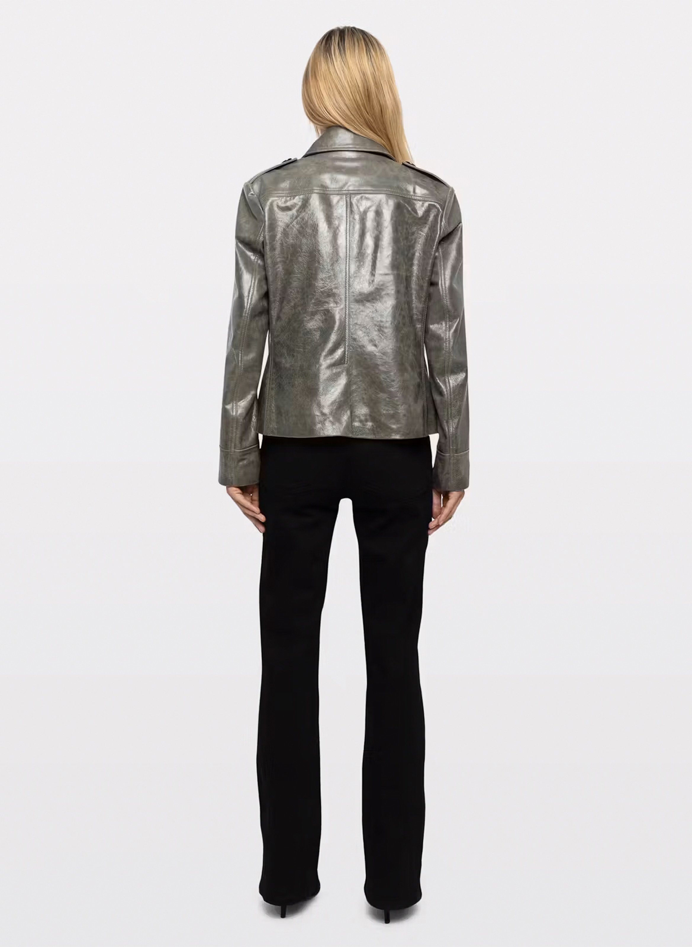 Veste droite boutonnée en cuir veram ZADIG&VOLTAIRE Gris