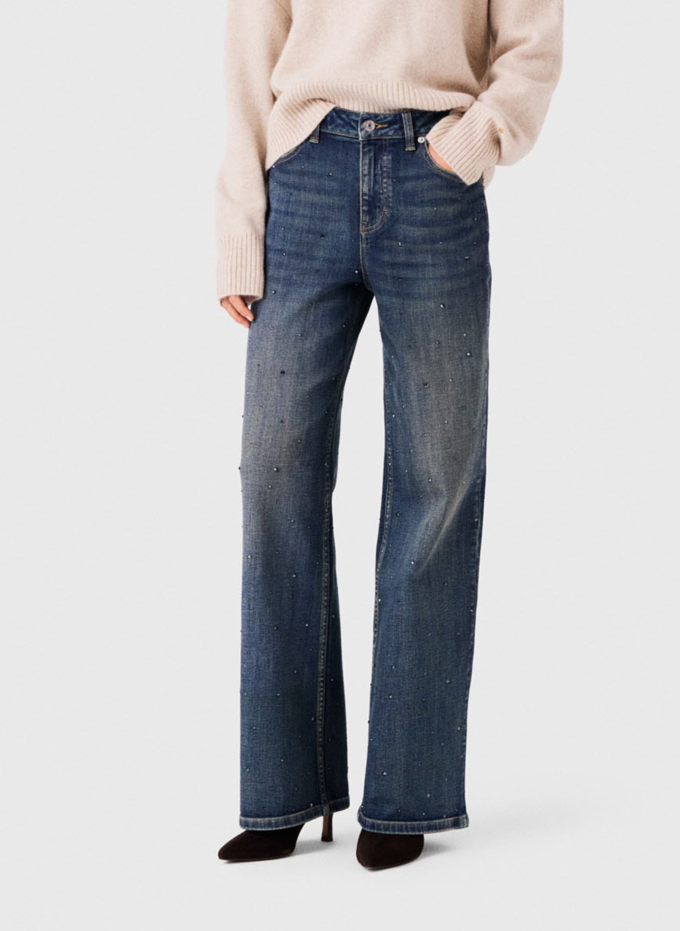 Jean large taille haute en coton mélangé MAJE Bleu