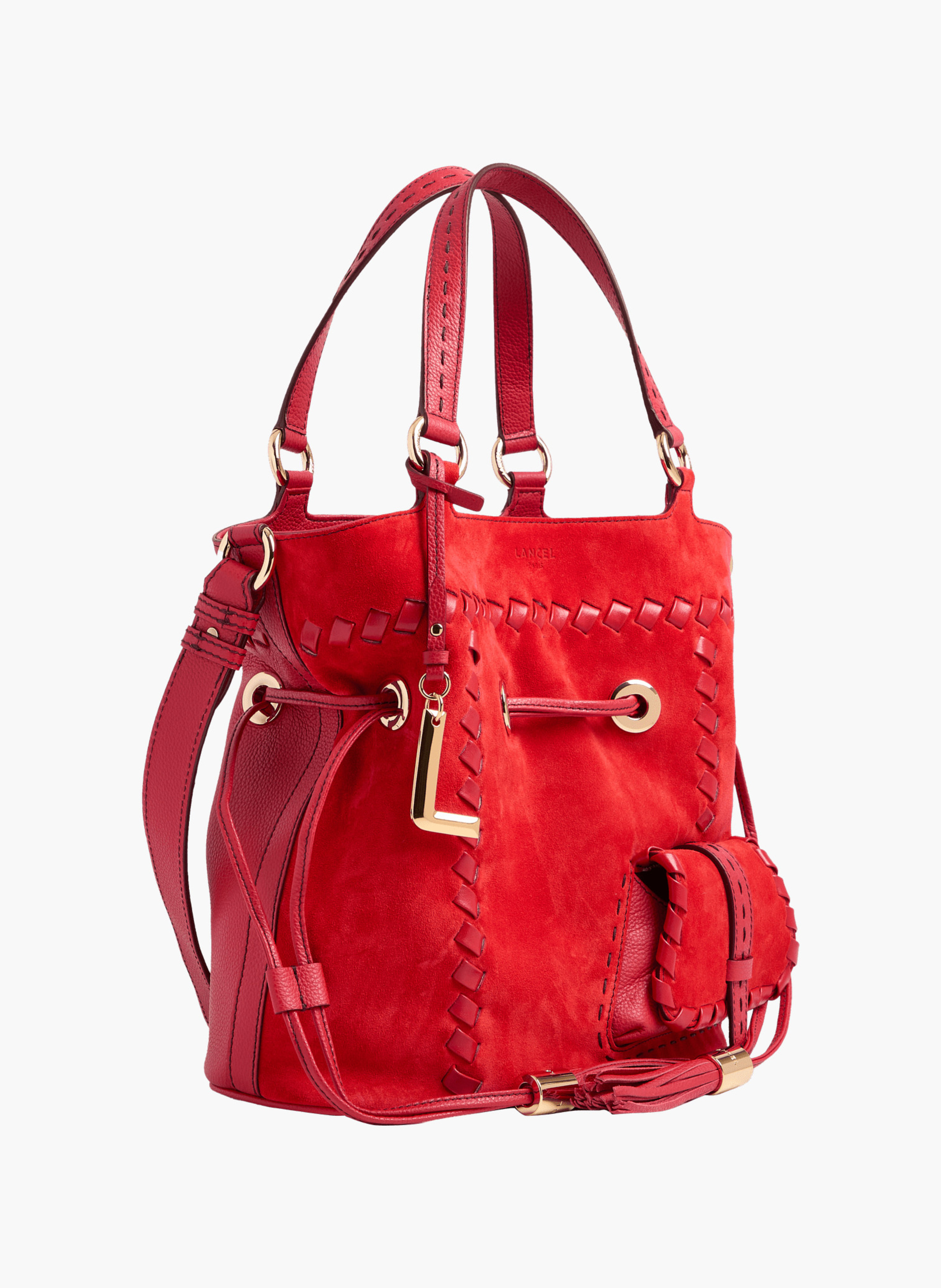 Sac seau premier flirt de lancel en animation 150y whipstitched : cuirs de vachette suede & graine LANCEL Rouge