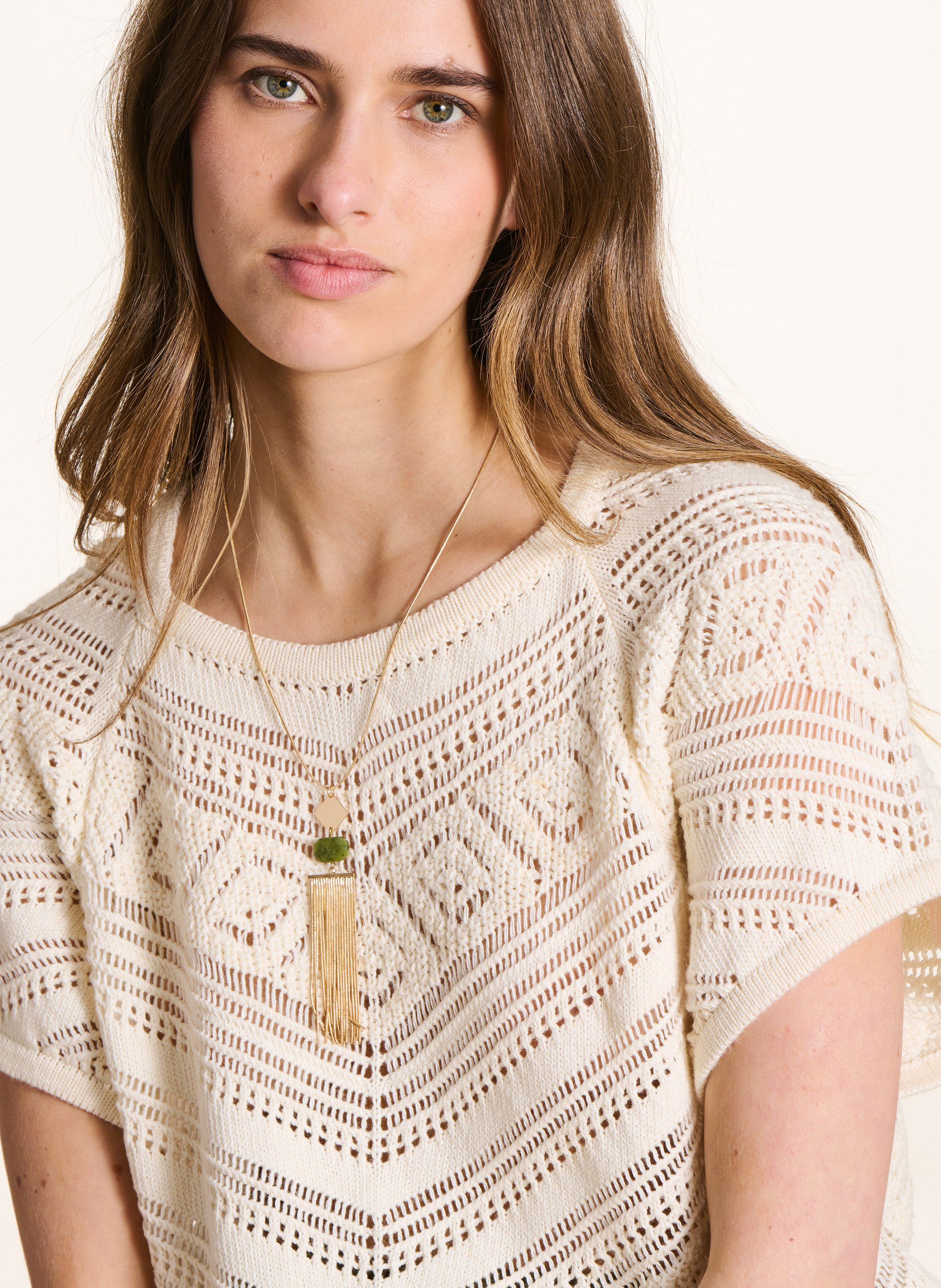 Ronde hals top in katoenblend LA FEE MARABOUTEE Wit
