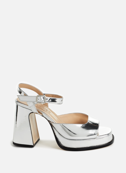 Gracia Mirror sandals in metallic leather SilverSOULIERS MARTINEZ 